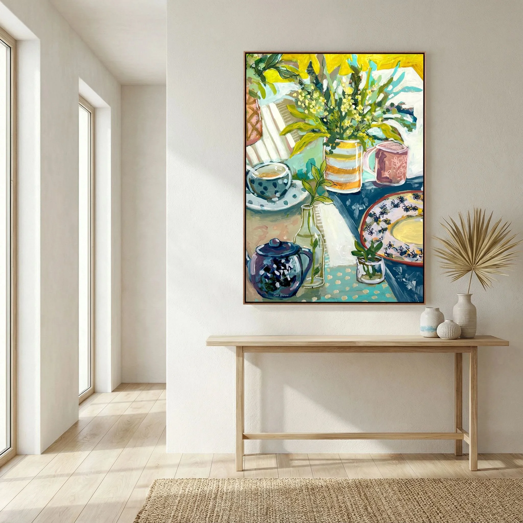 The Stripy Vase, Framed Canvas Print