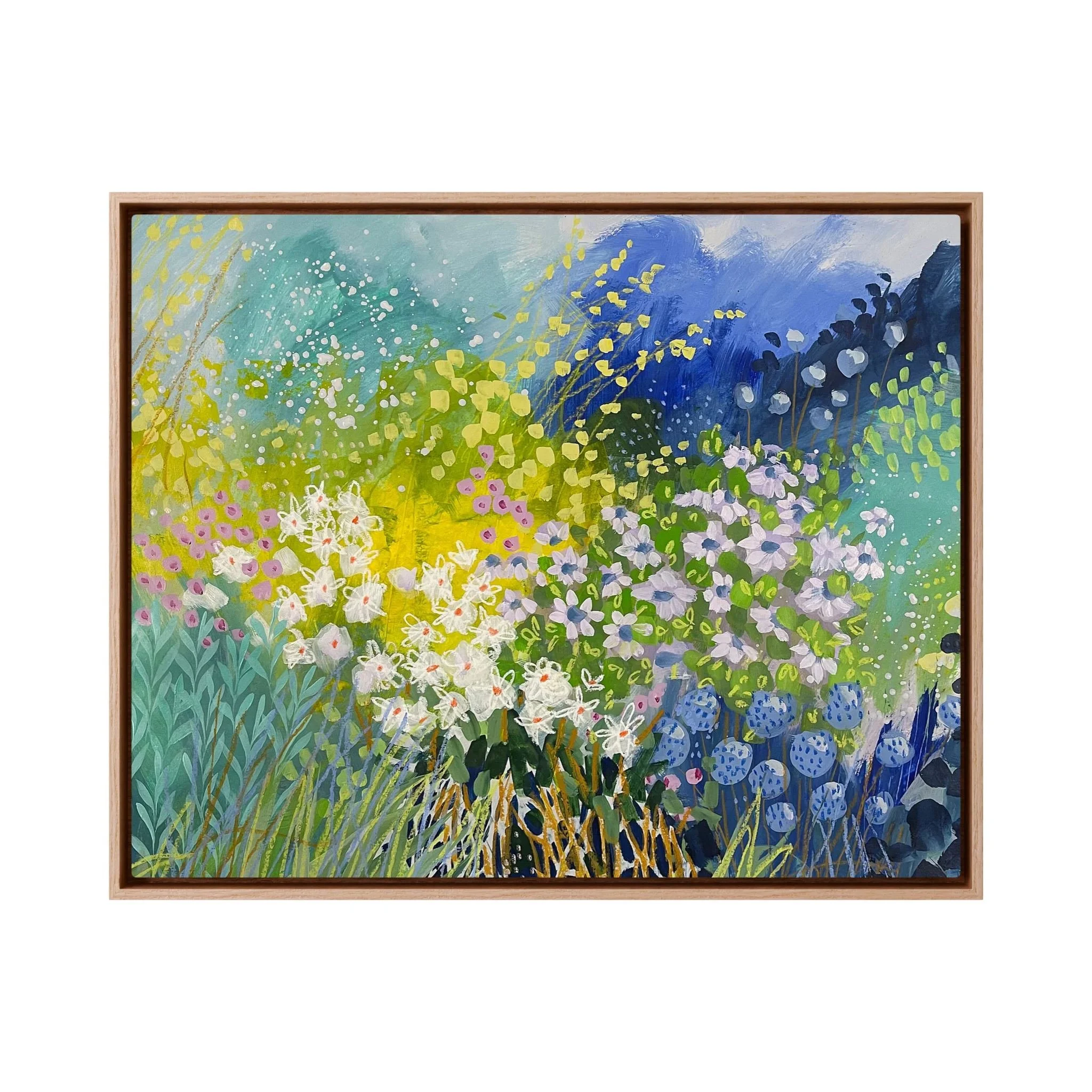 Blue Cottage Garden, Framed Canvas Print