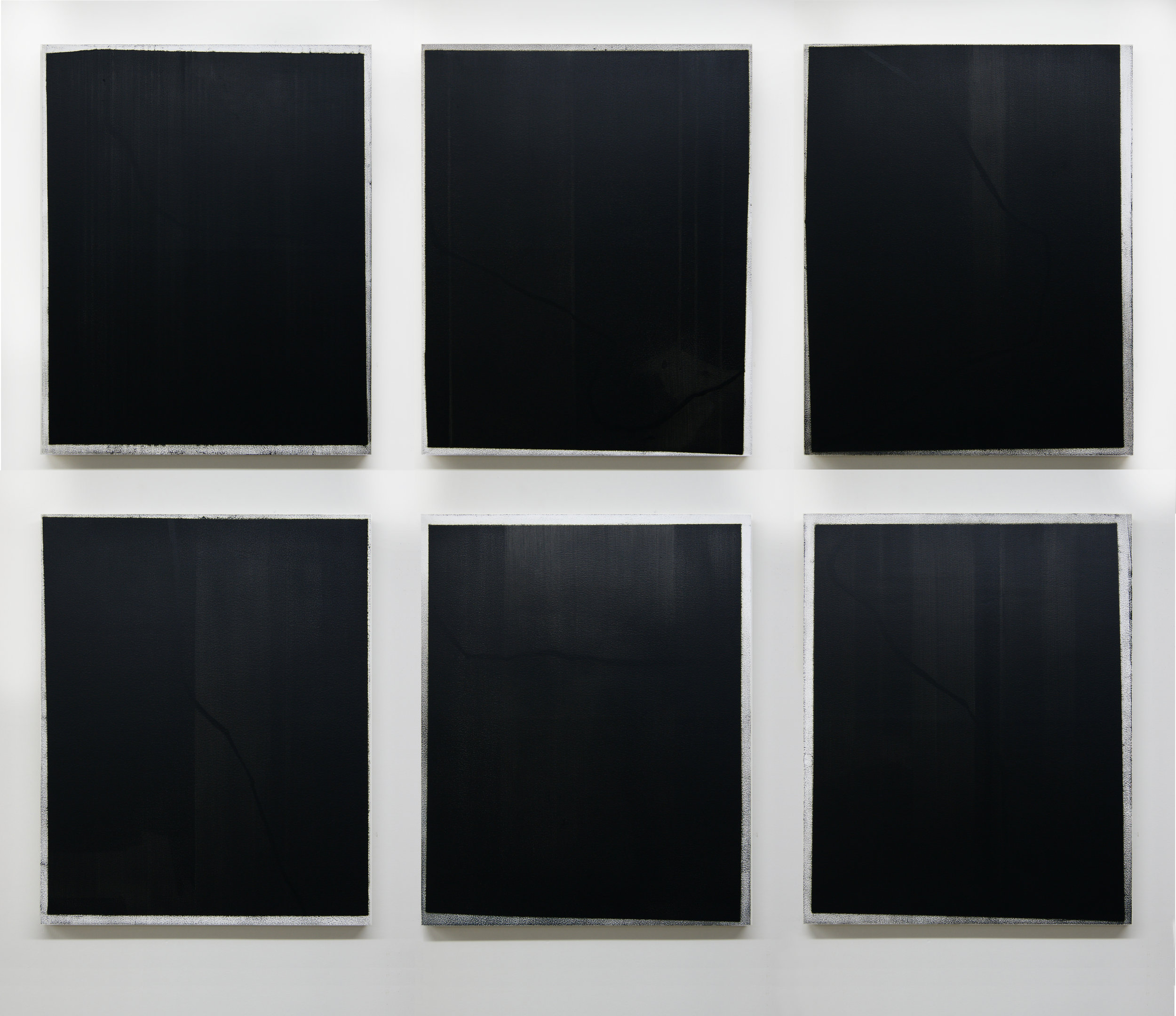  Black Route I-VI, 2015 (Installation view)  Acrylic on panel, 30 x 24 inches each 