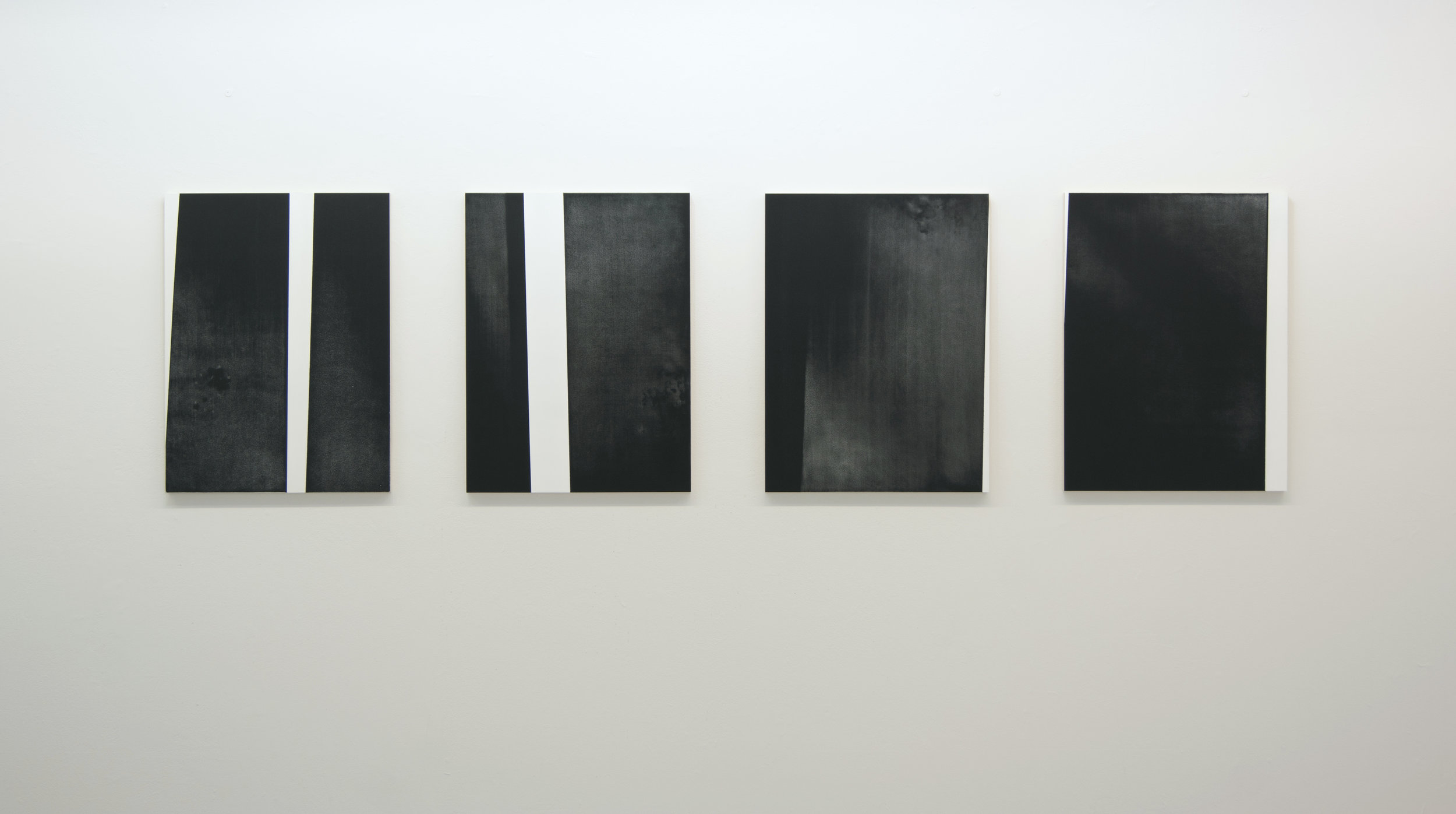  Fugitive I-IV, 2012 (Installation view)  Acrylic on panel, 24 x 18 inches each 