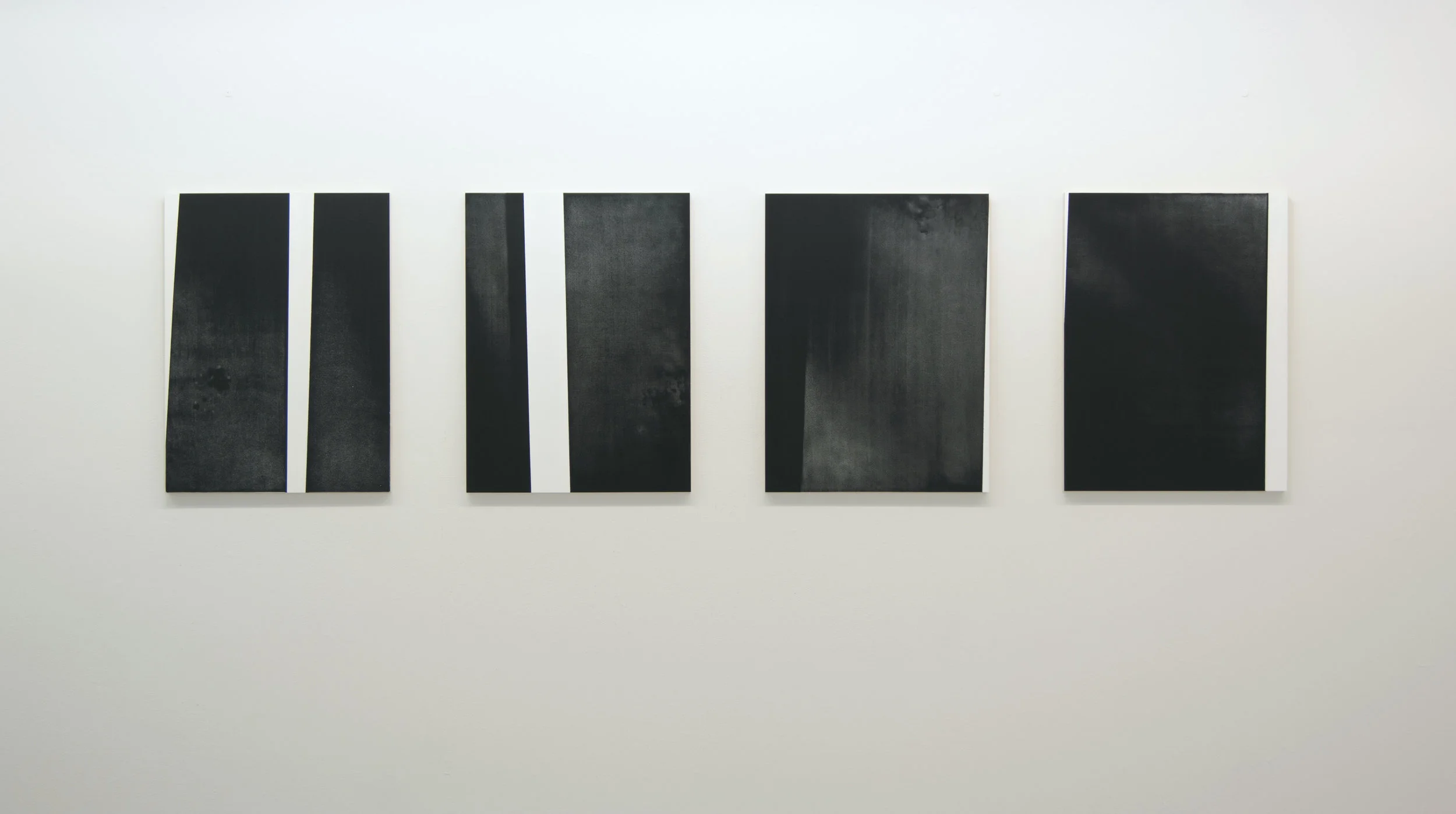 Fugitive I-IV, 2012 (Installation view) Acrylic on panel, 24 x 18 inches each