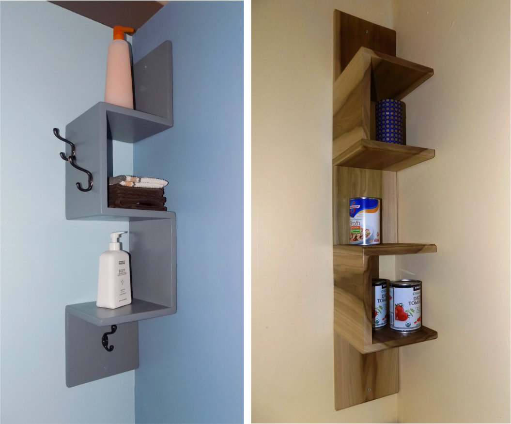  Corner shelves are a fantastic use of space - perfect for small spaces and in any room!  9w36hX8d (left), 8w40hX7d (right). 