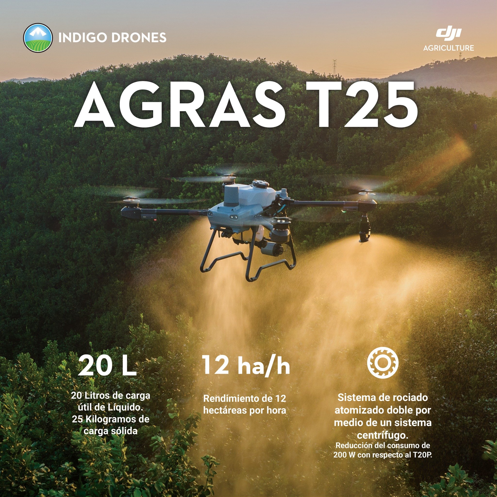 🌾🚀 &iexcl;Atenci&oacute;n agricultores! Estamos emocionados de presentarles el nuevo T25 de Indigo Drones: &iexcl;el futuro de la agricultura en sus manos! Con una capacidad de 20 litros, este drone agr&iacute;cola lleva la eficiencia y la producti