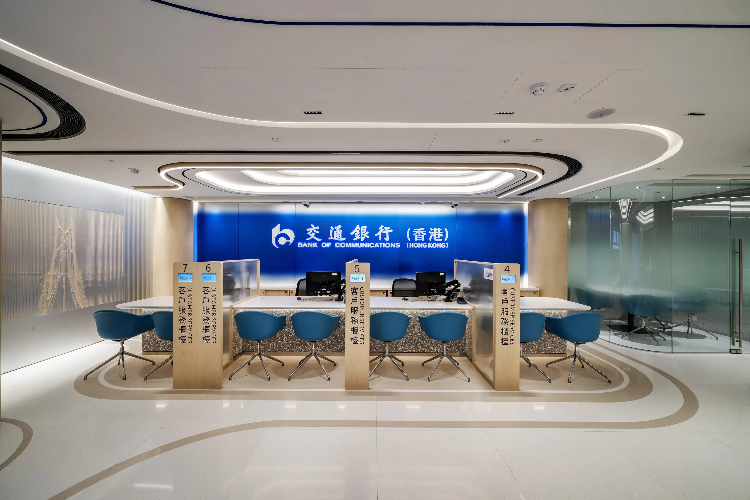 Client: Bank of Communications Hong Kong – Business Department Location: Unit B B/F & G/F, Unit C G/F, Wheelock House, 20 Pedder Street, Central, Hong Kong Design Concept The design for Bank of Communications Hong Kong – Business Department