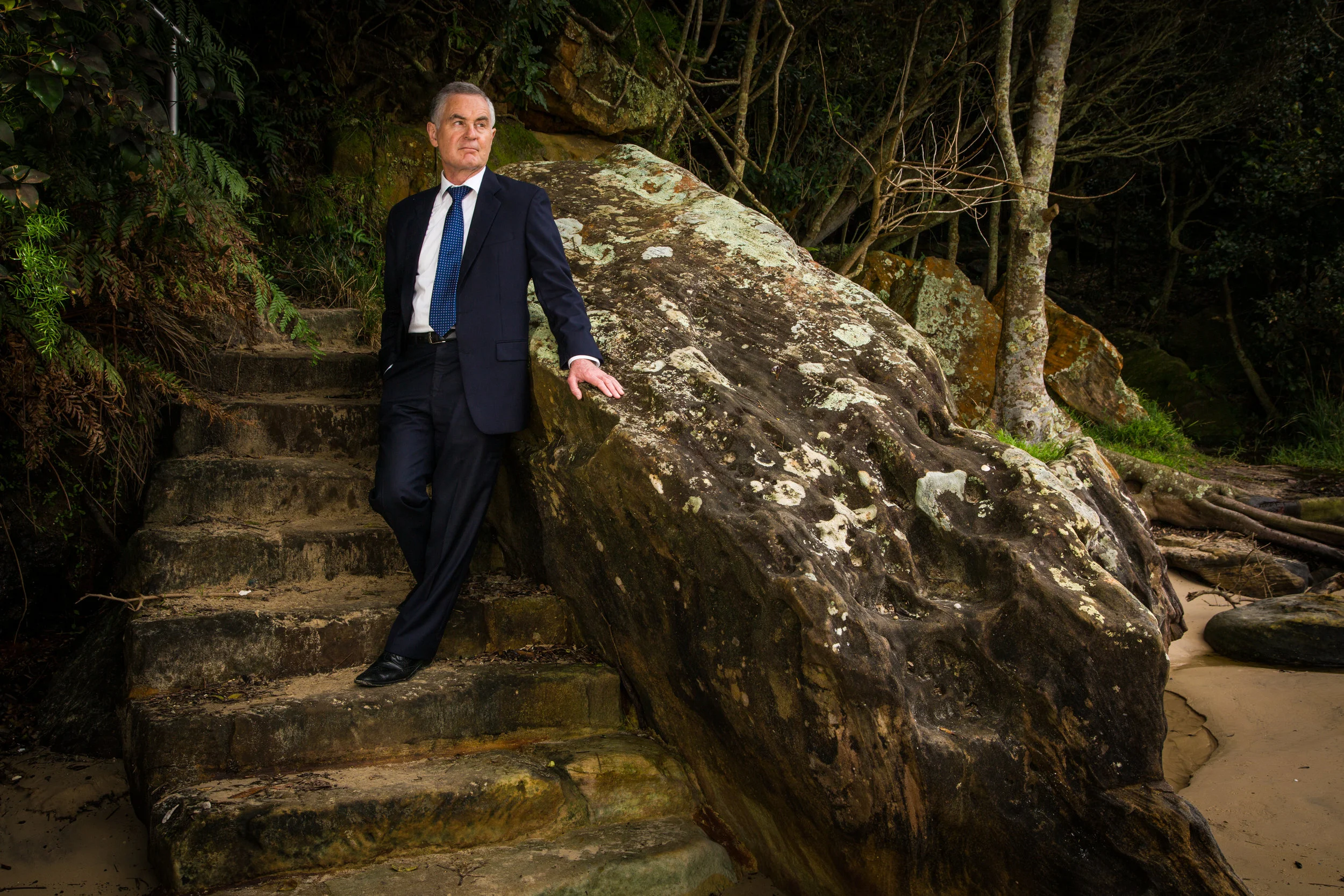 Terry McCabe at Collins Flat Beach, near his home in Manly.