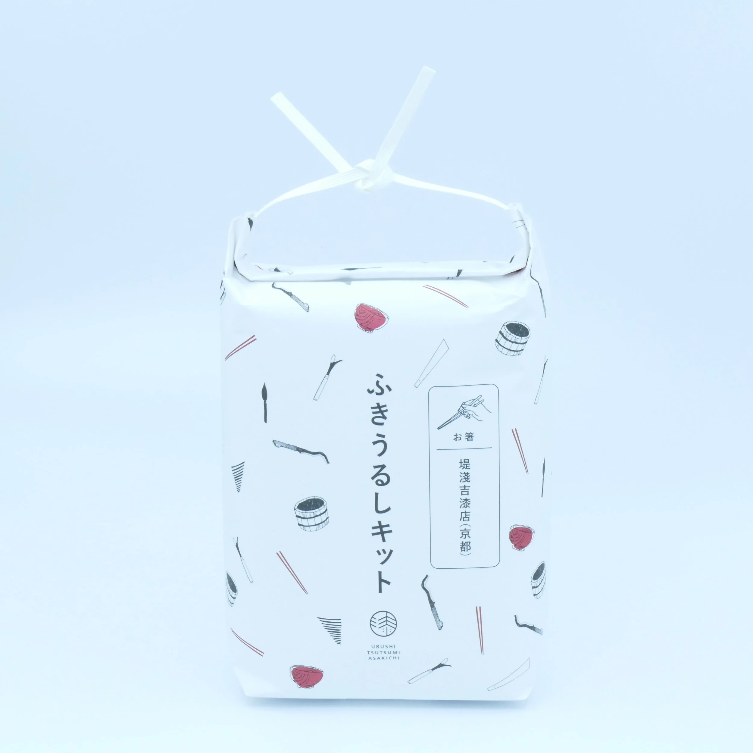 【ふきうるしキット】パッケージは米袋。京都芸術大学の学生がデザイン。