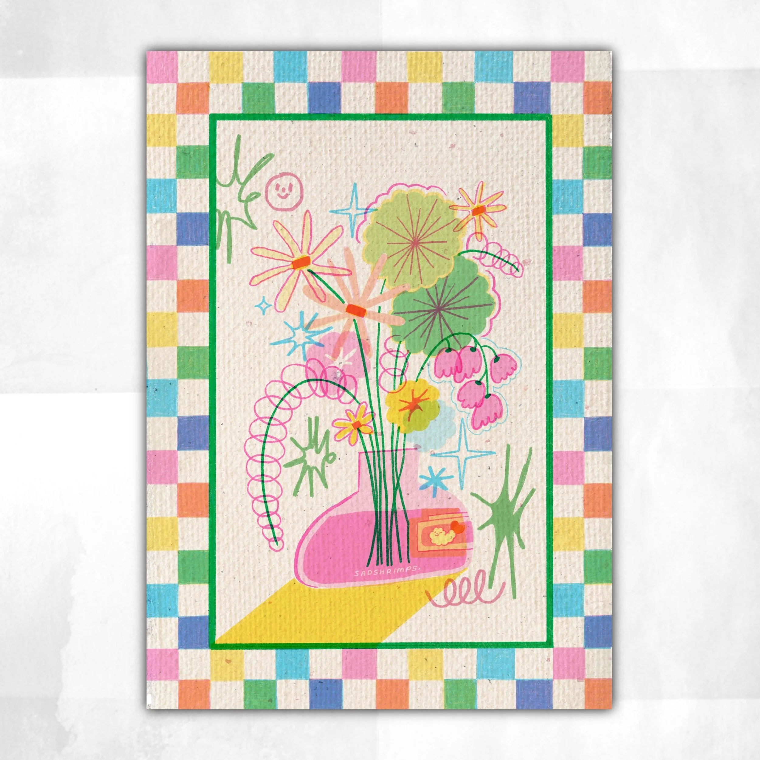 Checkered Flower Arrangement Print