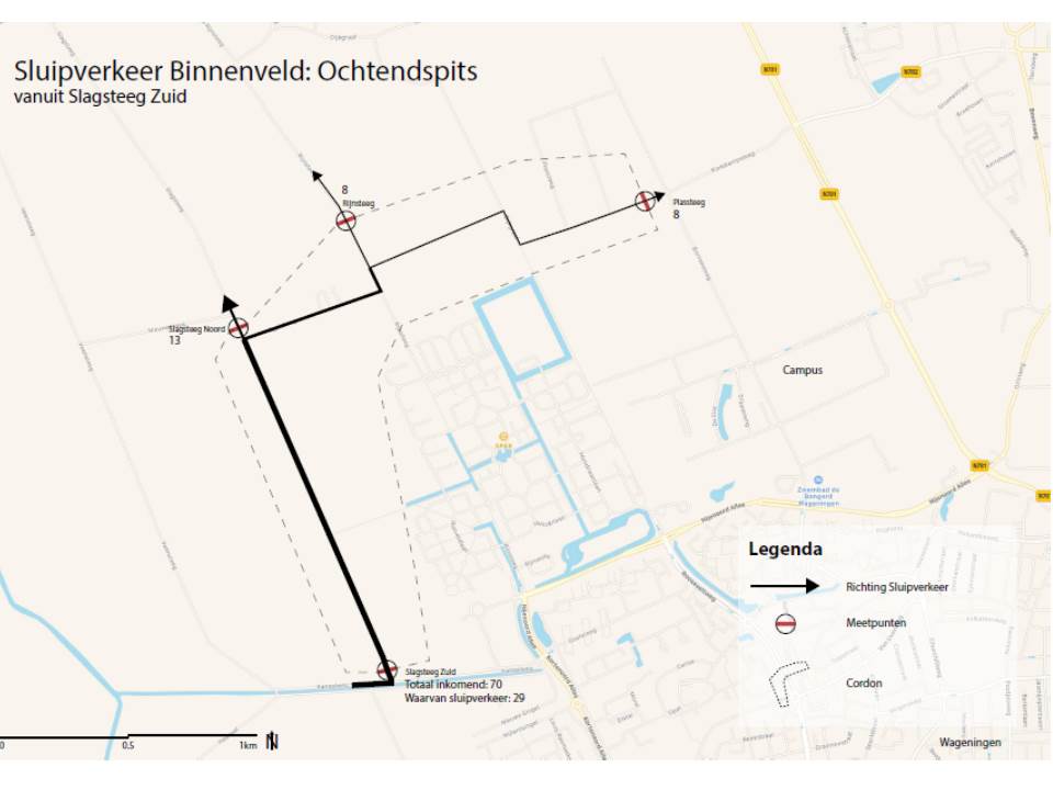 Ochtendspits in het Binnenveld. Route Nieuwe Kanaal - Slagsteeg, Rijnsteeg en Campus 