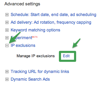 Select IP Exclusions and Edit