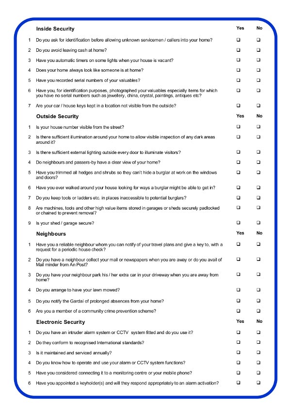 Garda home security checklist