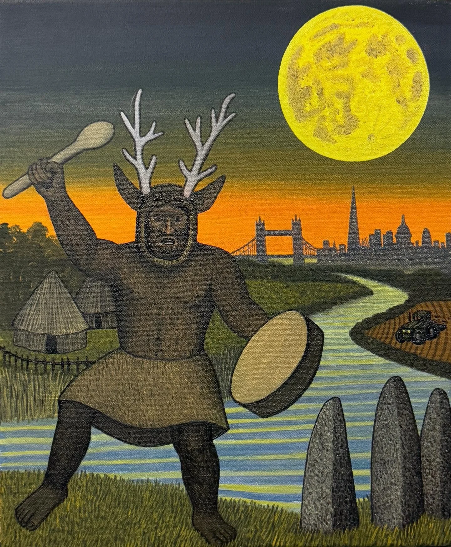 HUNTER&rsquo;S MOON, By Ben Edge, 2025, Oil on Canvas, 30 &times; 25 cm

The Hunter&rsquo;s Moon rises tonight and here I depict it  above the Thames, its light spilling across millennia. In the foreground stands an antlered figure, inspired by the r