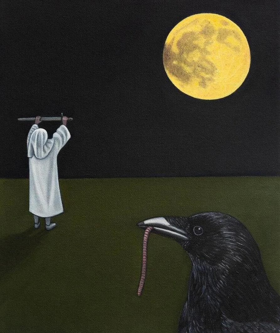 SPRING EQUINOX AT WORM MOON (2019) 

Oil on Canvas - 30cm X 25cm

During Spring as the temperature rises and the icy earth begins to thaw, the earth worm again emerges to the surface, causing a frenzy for the birds who appear in great numbers to feed