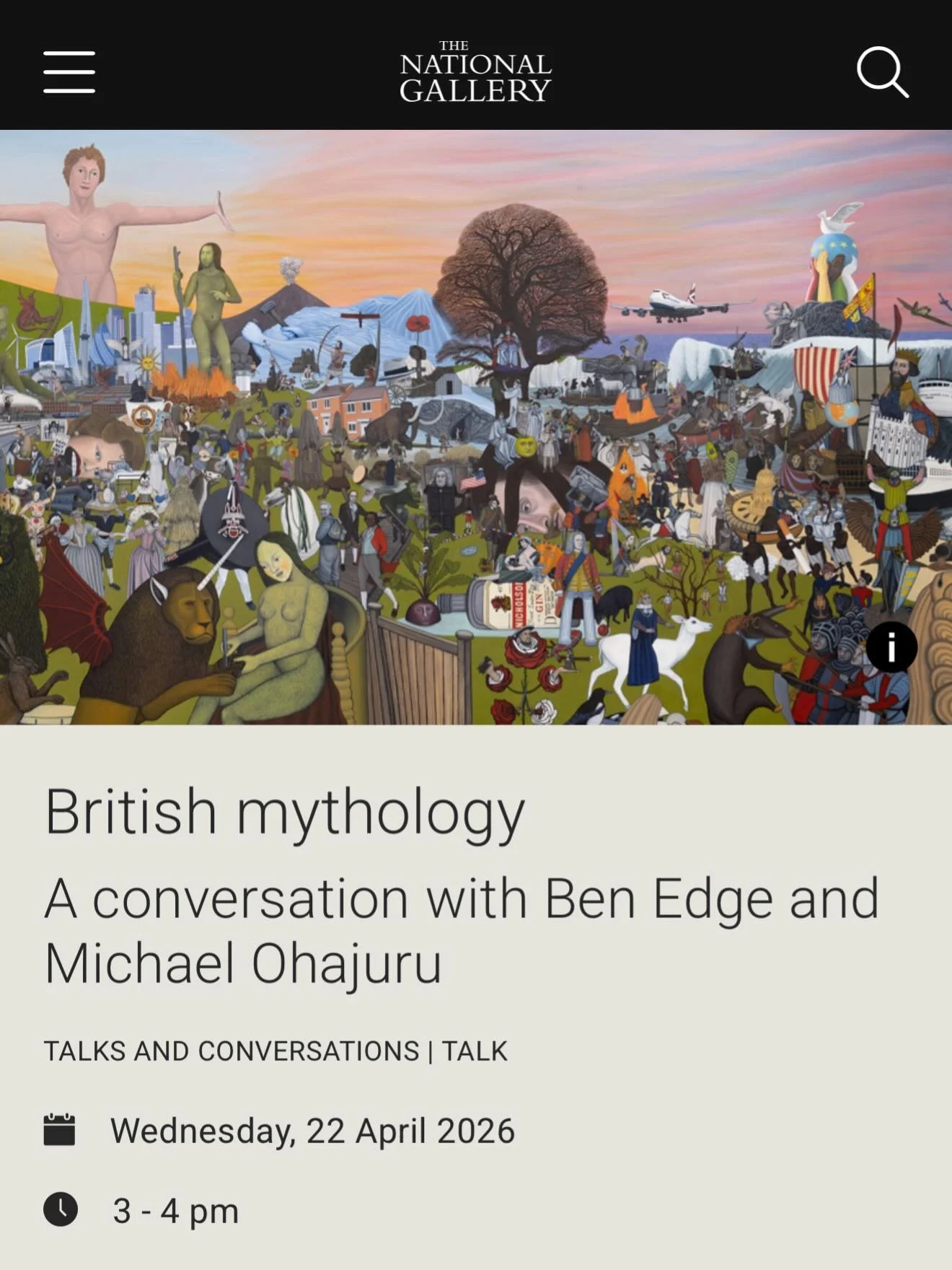 Looking forward to this event in April at the @nationalgallery where I will be in conversation with the fantastic @michael1952 Michael Ohajuru about my Children of Albion painting, British Mythology and the themes surrounding it. You need to be a mem