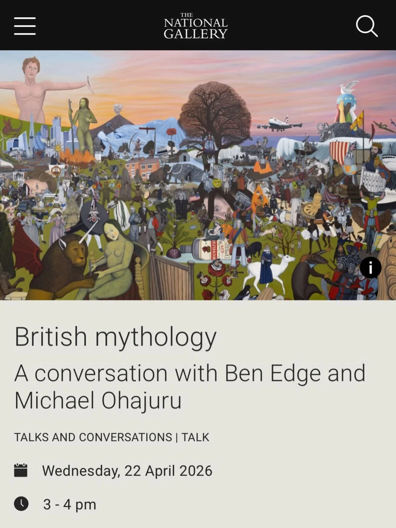 Also a reminder next Wednesday I will be speaking at the @nationalgallery where I will be in conversation with social historian @michael1952 Michael Ohajuru about my Children of Albion painting, British Mythology and the themes surrounding it. You ne