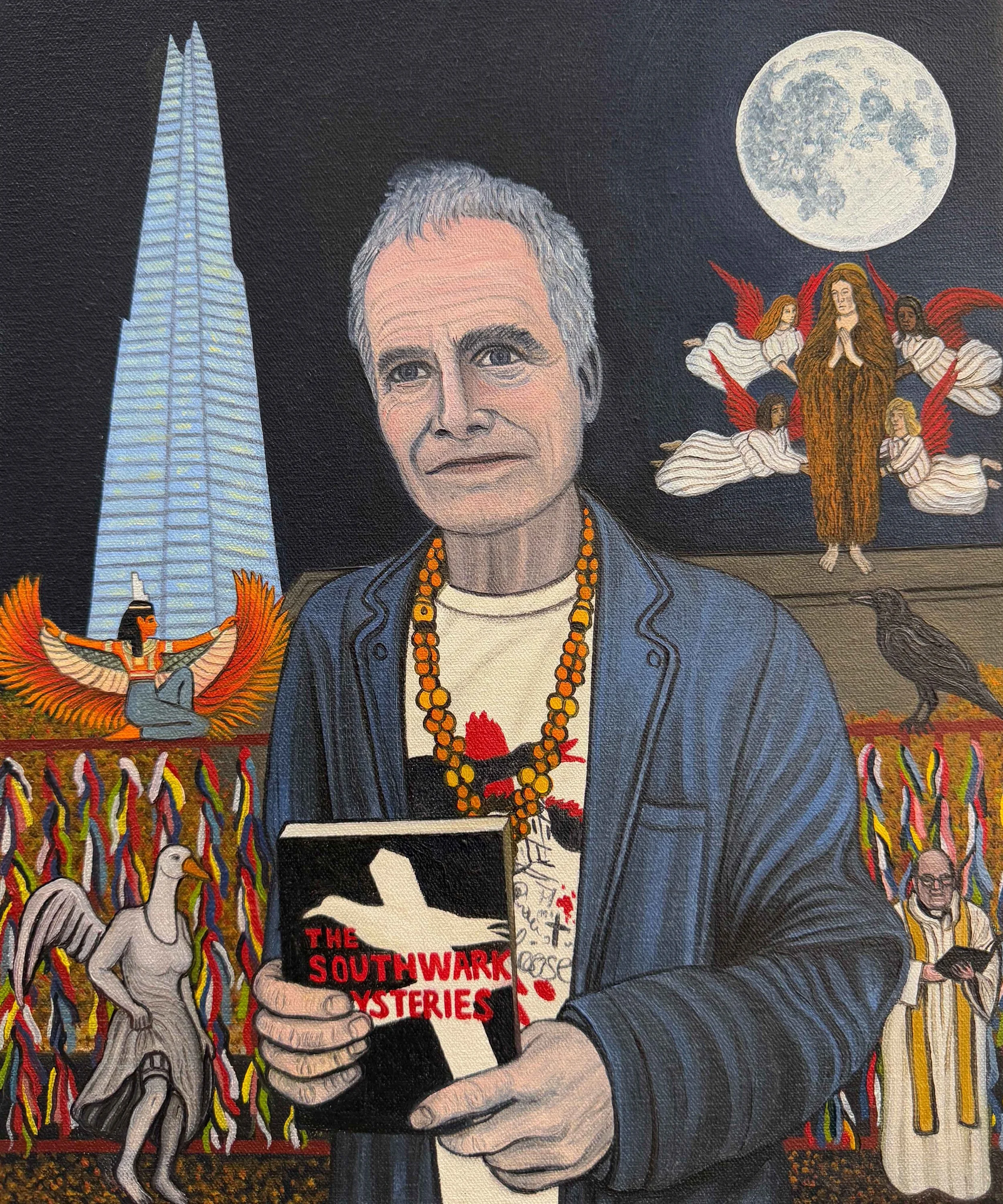 CROSSBONES GRAVEYARD AT MOURNER MOON (A PORTRAIT OF JOHN CROW) Oil on canvas. 30 × 25 cm. 2025