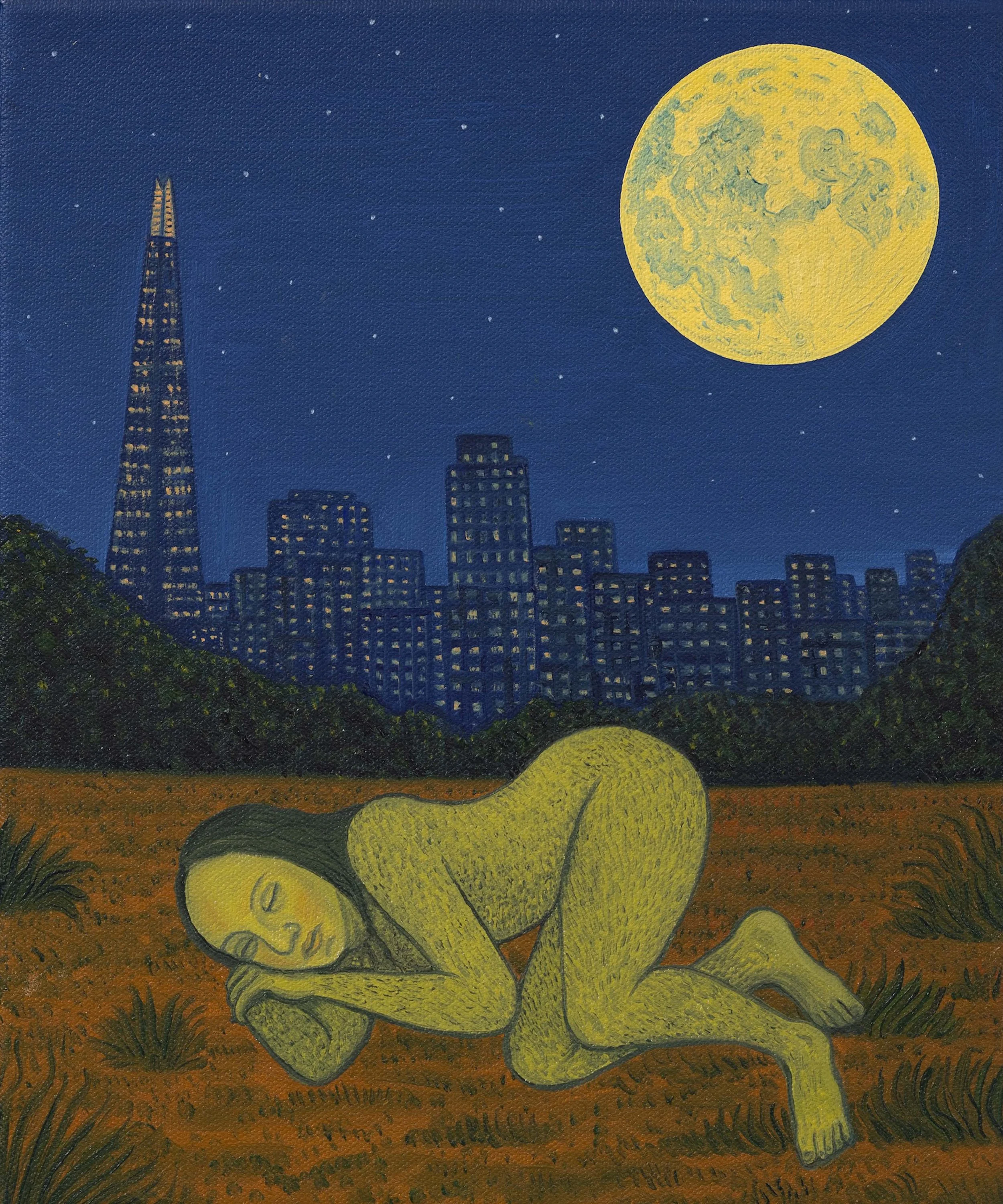 Sleeping Albina at Quiet Moon. Oil on Canvas, 30 × 25 cm. 2025