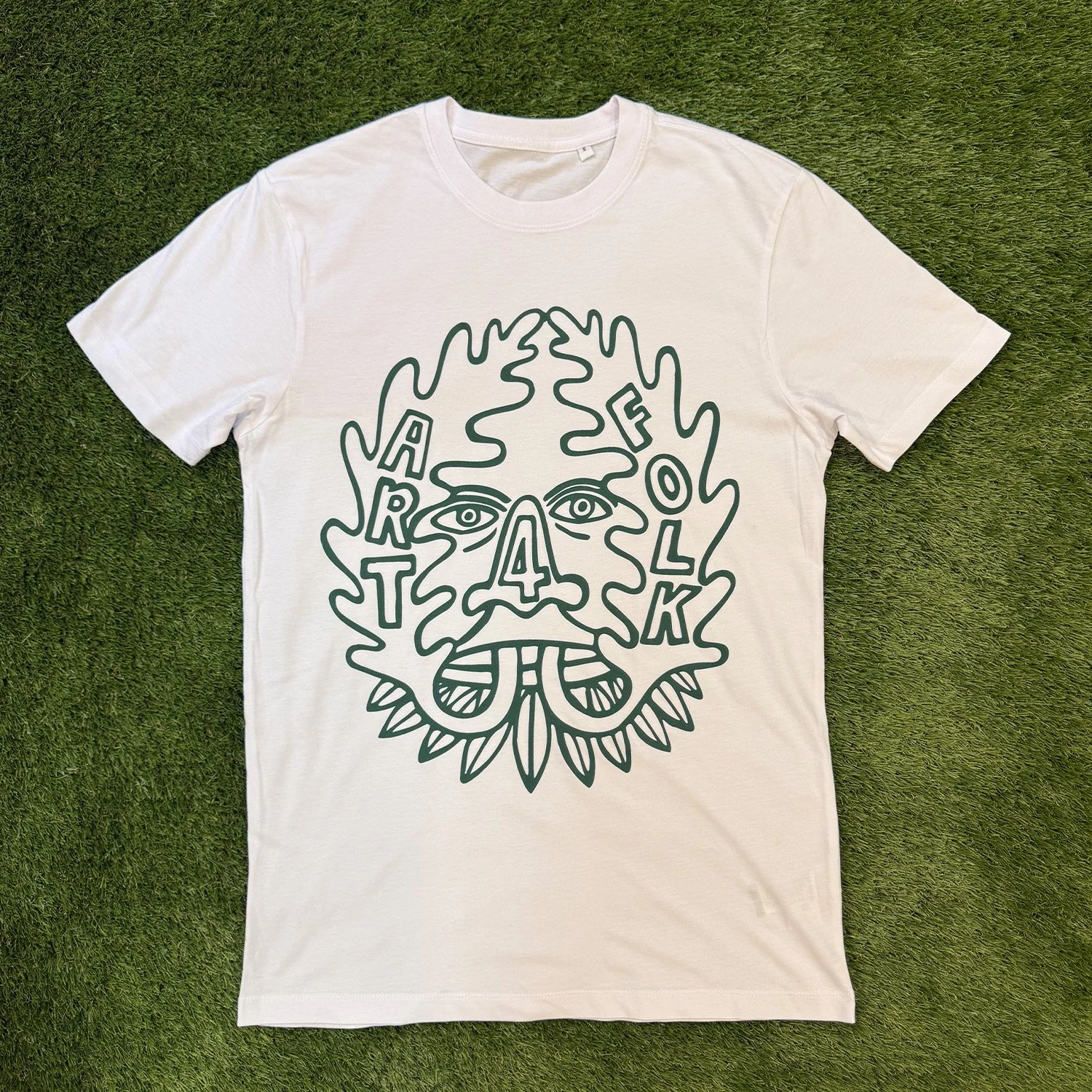 ART 4 FOLK T-SHIRT - WHITE WITH GREEN PRINT