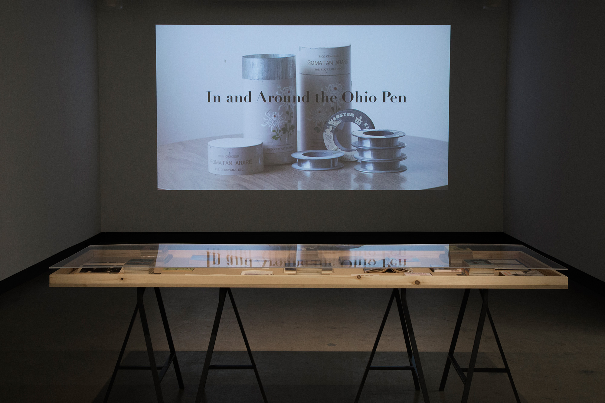 © Jason Simon, In and Around the Ohio Pen (2014) and Collection: Materials of Chris Marker (2012). Exhibition view. Photo: Sara A. Tremblay.