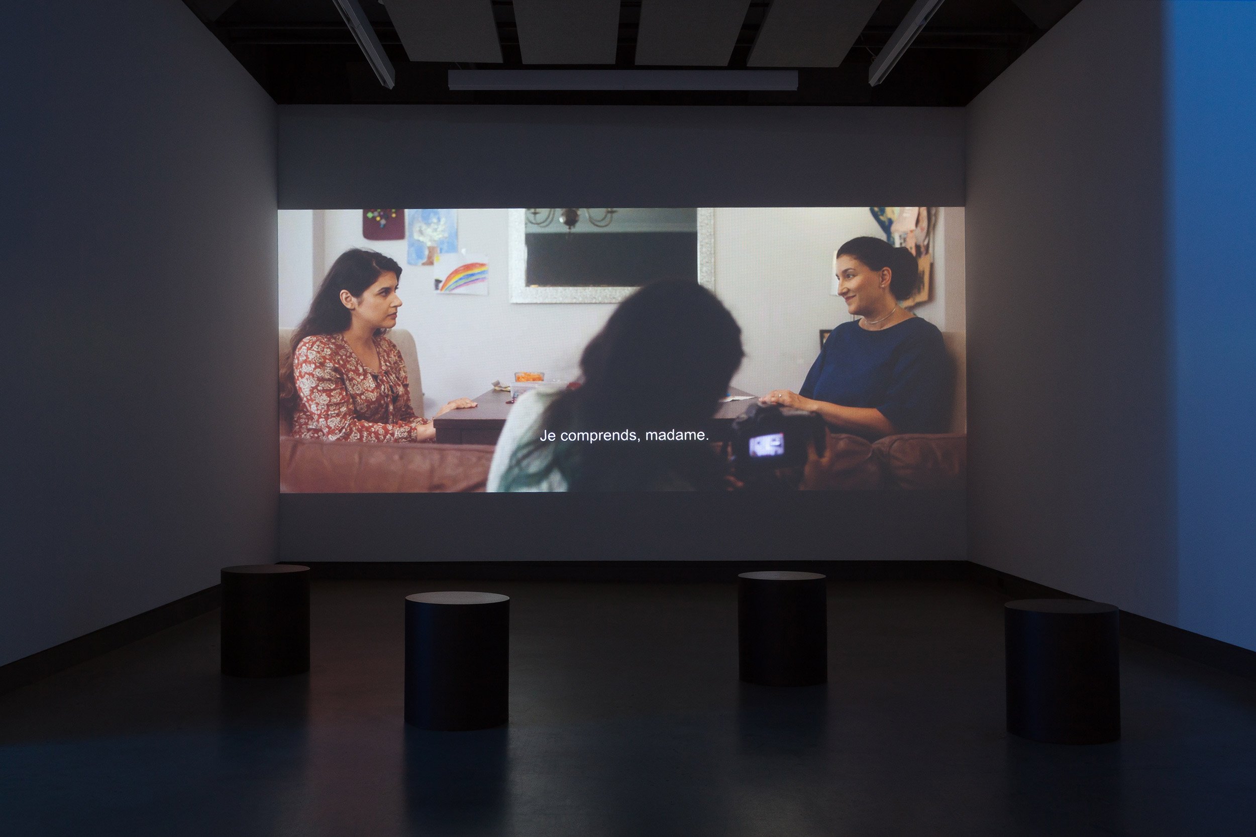  © Zinnia Naqvi, installation view of the exhibition  the Translation is Approximate , Dazibao, 2021. Photo: Marilou Crispin. 