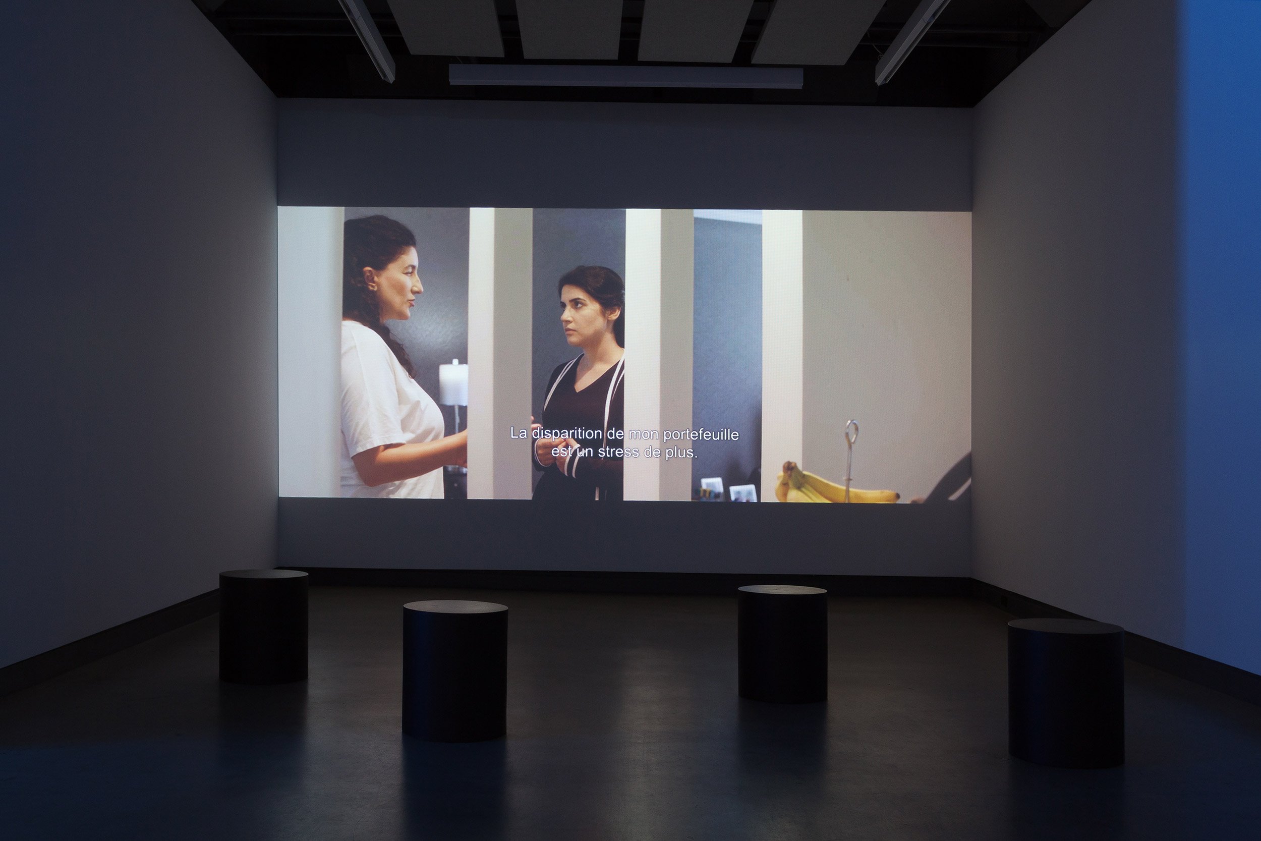  © Zinnia Naqvi, installation view of the exhibition  the Translation is Approximate , Dazibao, 2021. Photo: Marilou Crispin. 