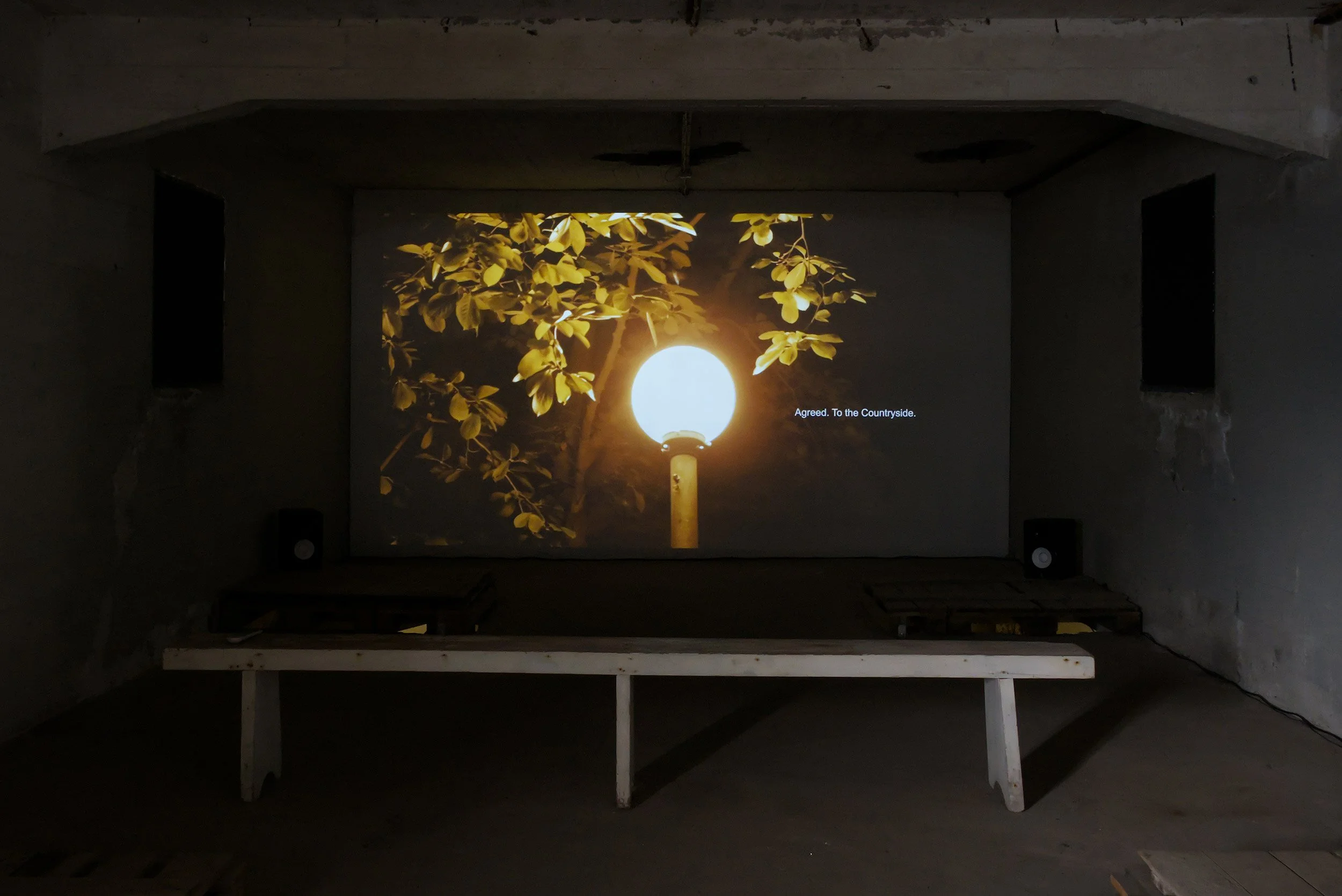  © Jinyoung Kim,  Survival 101: In Case of Complete Disappearance  (2019). Installation view of the video program  Out of Perfect Context — Úr fullkomnu samhengi , The Factory (Hjalteyri, Iceland), 2025. Photo: Philippe-Aubert Gauthier and Tanya St-P