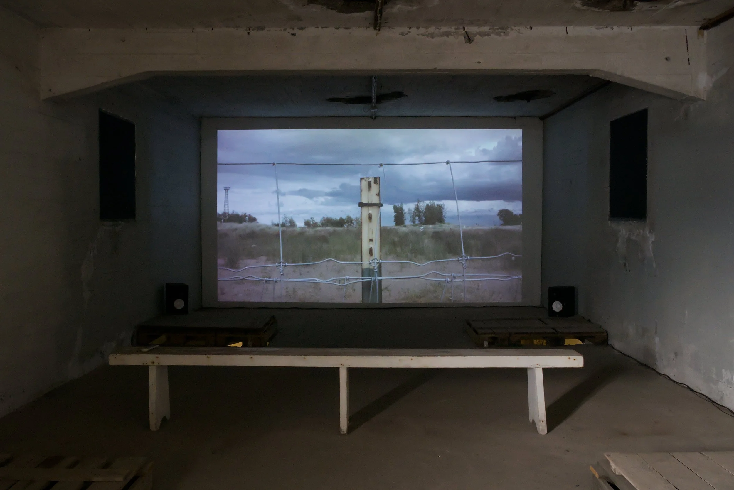  © Frédéric Moffet,  The Magic Hedge  (2016). Installation view of the video program  Out of Perfect Context — Úr fullkomnu samhengi , The Factory (Hjalteyri, Iceland), 2025. Photo: Philippe-Aubert Gauthier and Tanya St-Pierre. 
