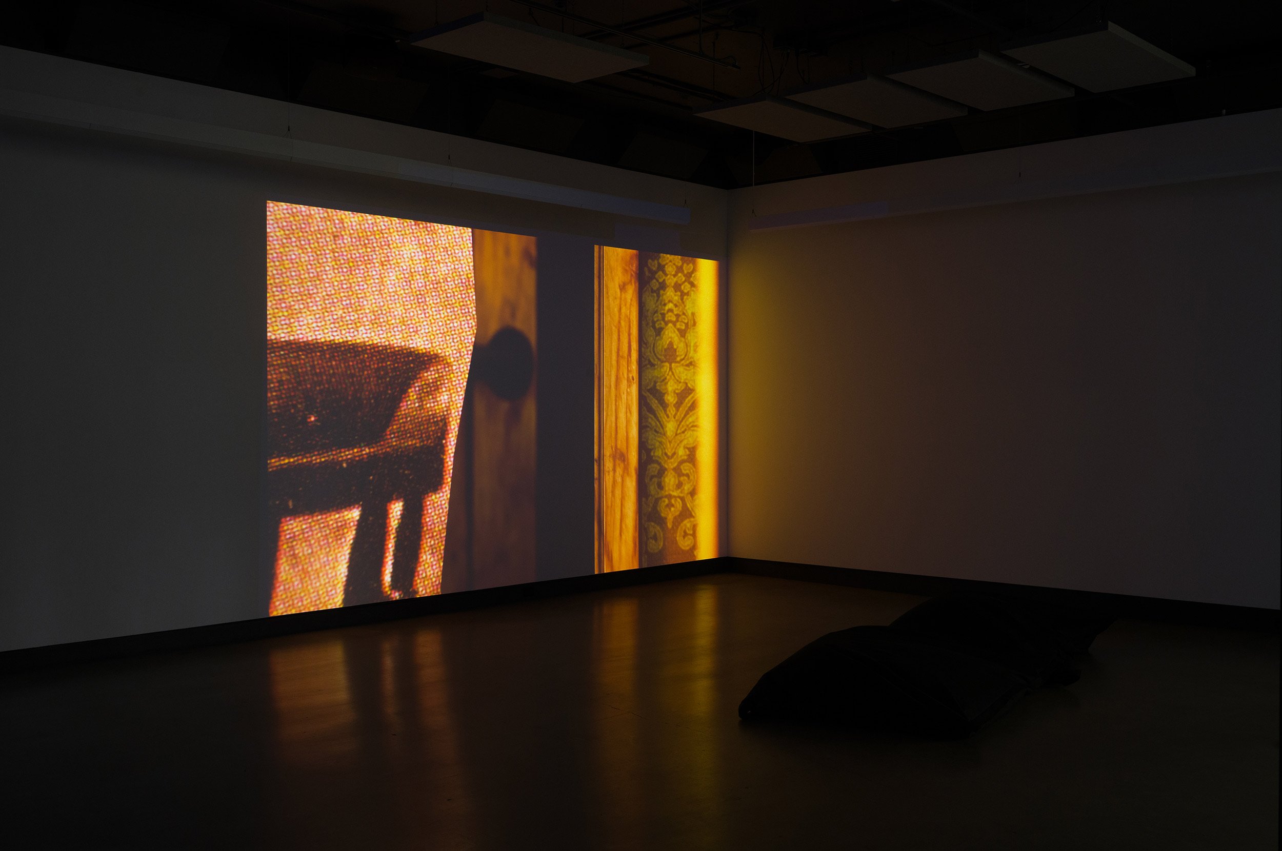  © Philippe-Aubert Gauthier and Tanya St-Pierre, view of the exhibition  Intact au milieu des flammes — Dans une série d'architectures vivantes , Dazibao, 2026. Photo : Atlas documentation 