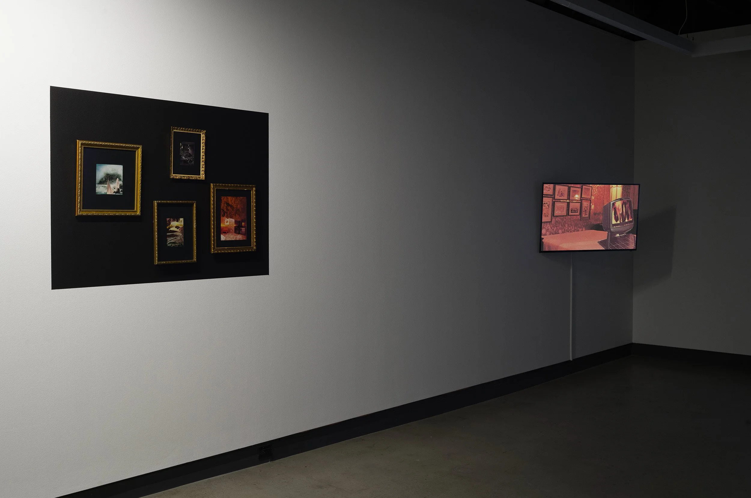  © Philippe-Aubert Gauthier and Tanya St-Pierre, view of the exhibition  Intact au milieu des flammes — Dans une série d'architectures vivantes , Dazibao, 2026. Photo : Atlas documentation 