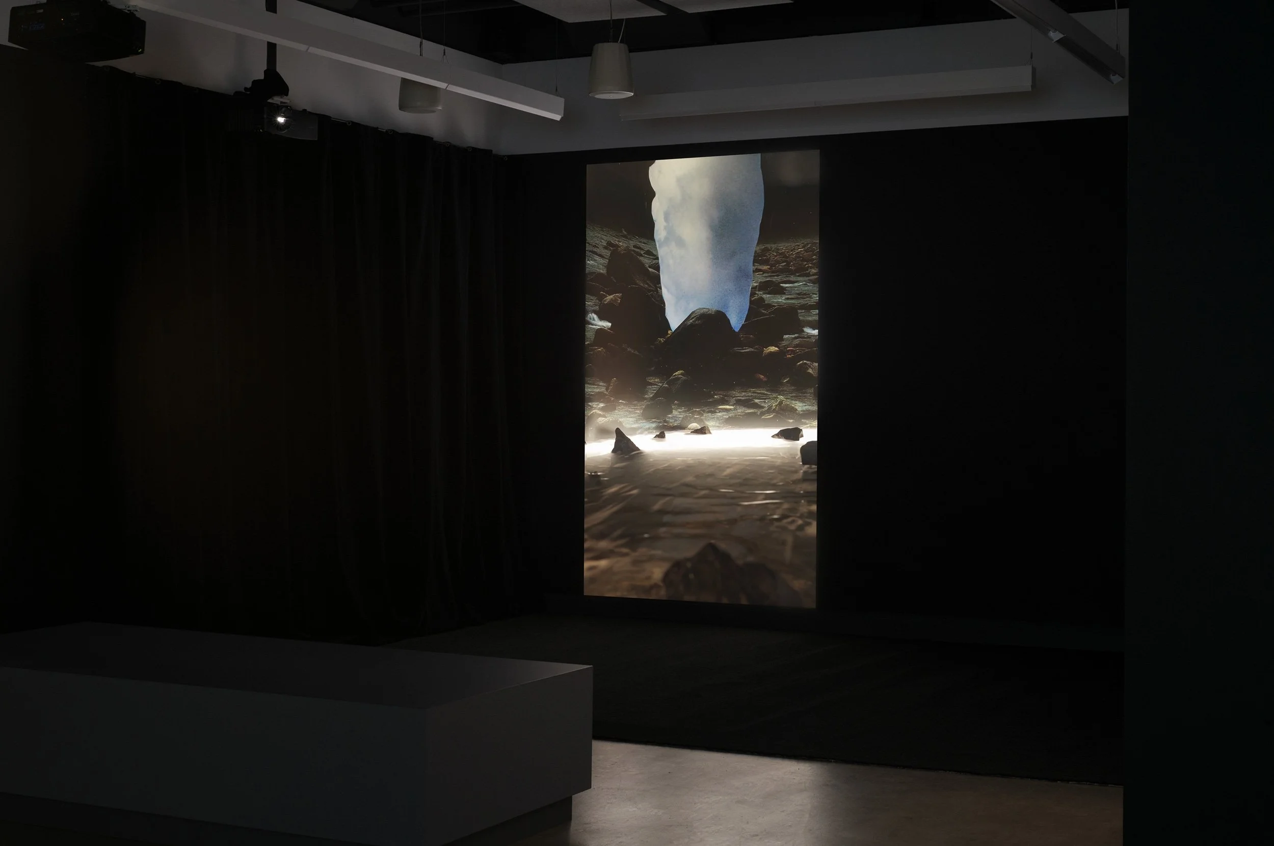  © Philippe-Aubert Gauthier and Tanya St-Pierre, view of the exhibition  Intact au milieu des flammes — Dans une série d'architectures vivantes , Dazibao, 2026. Photo : Atlas documentation 