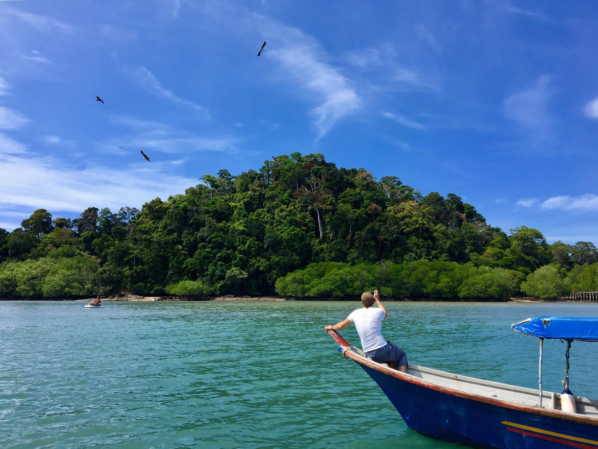 Boating around the island.