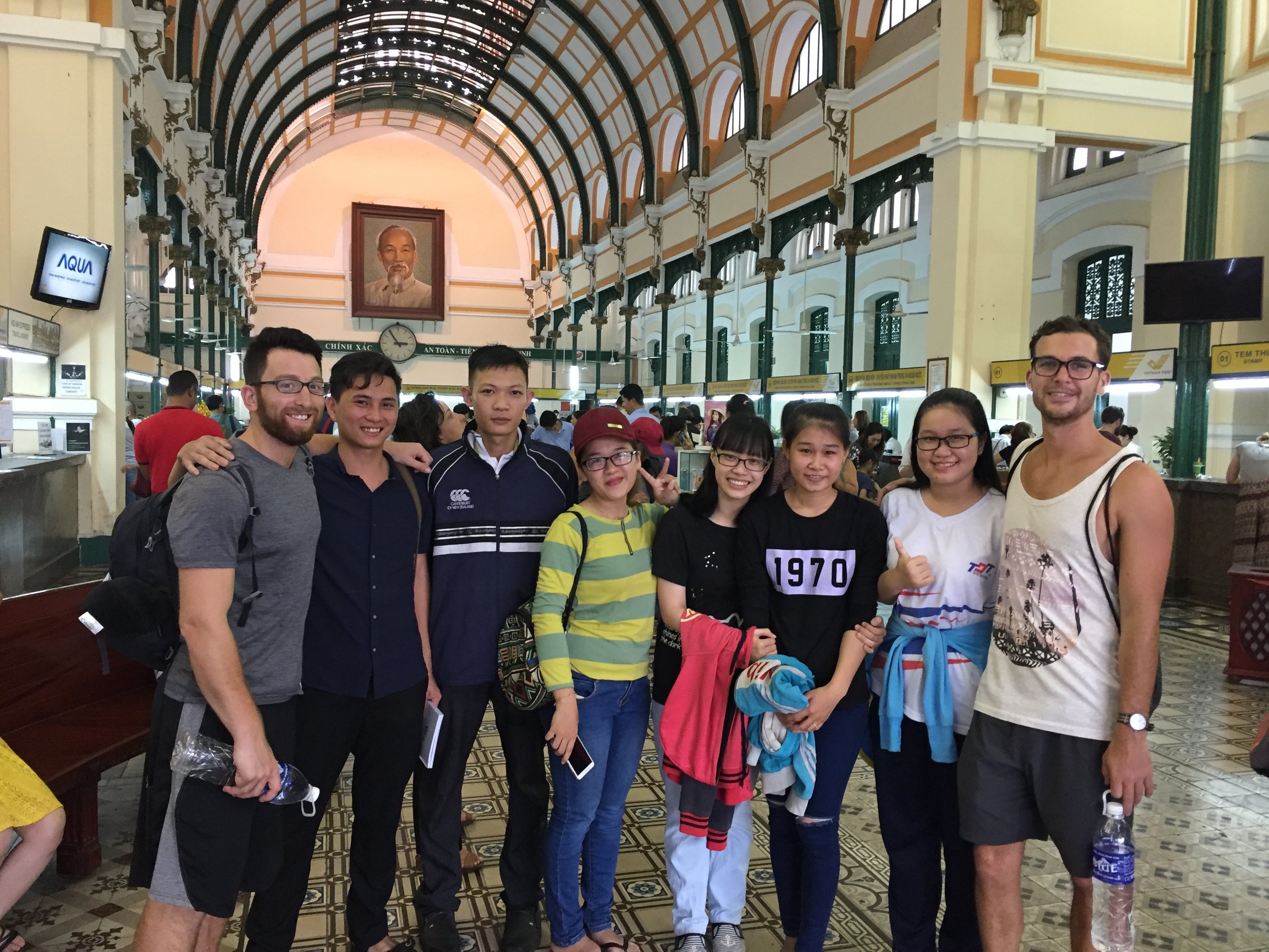 Meeting English students at the Central Post Office.