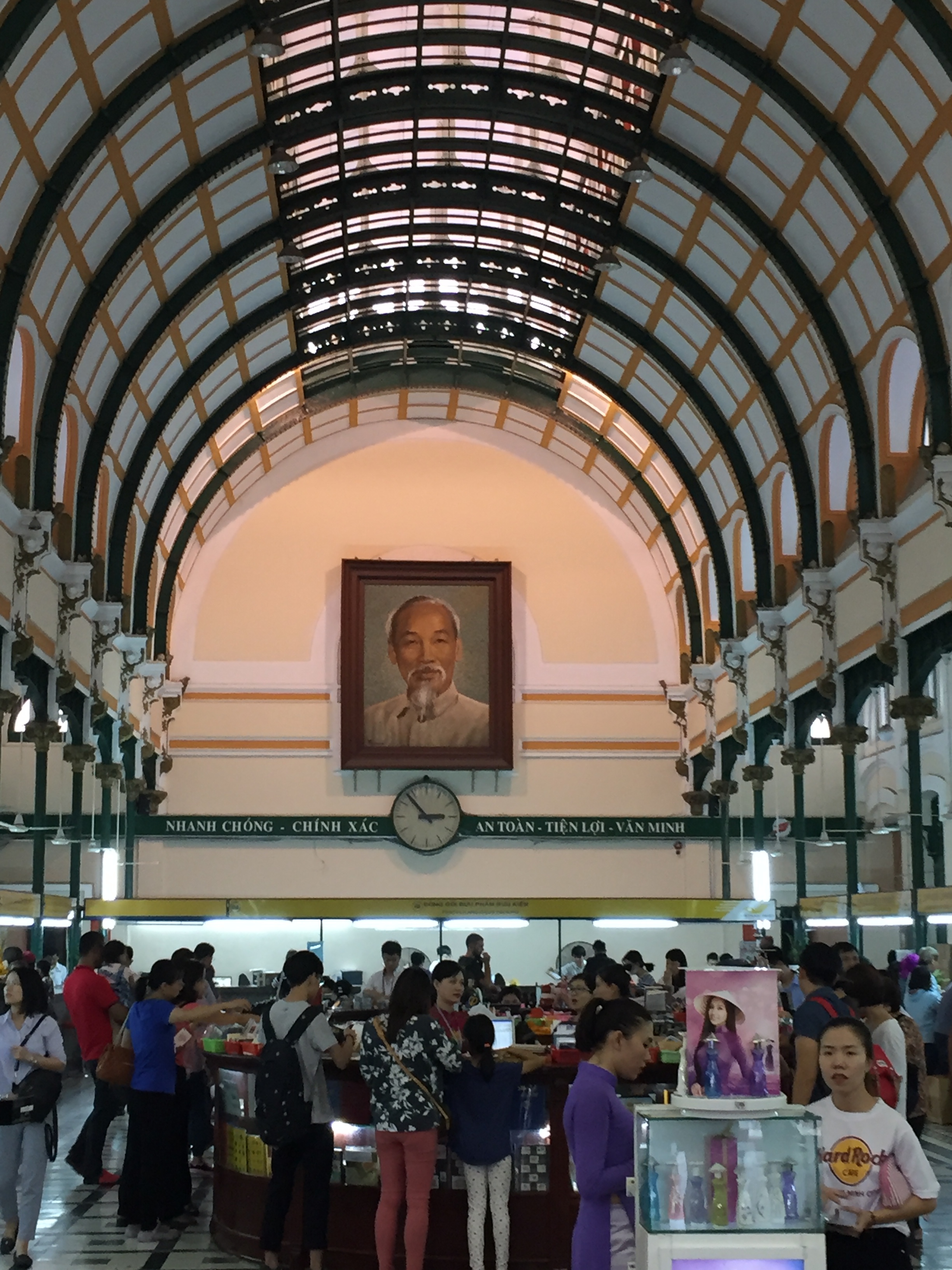 Ho Chi Minh gazes serenely over the Central Post Office.