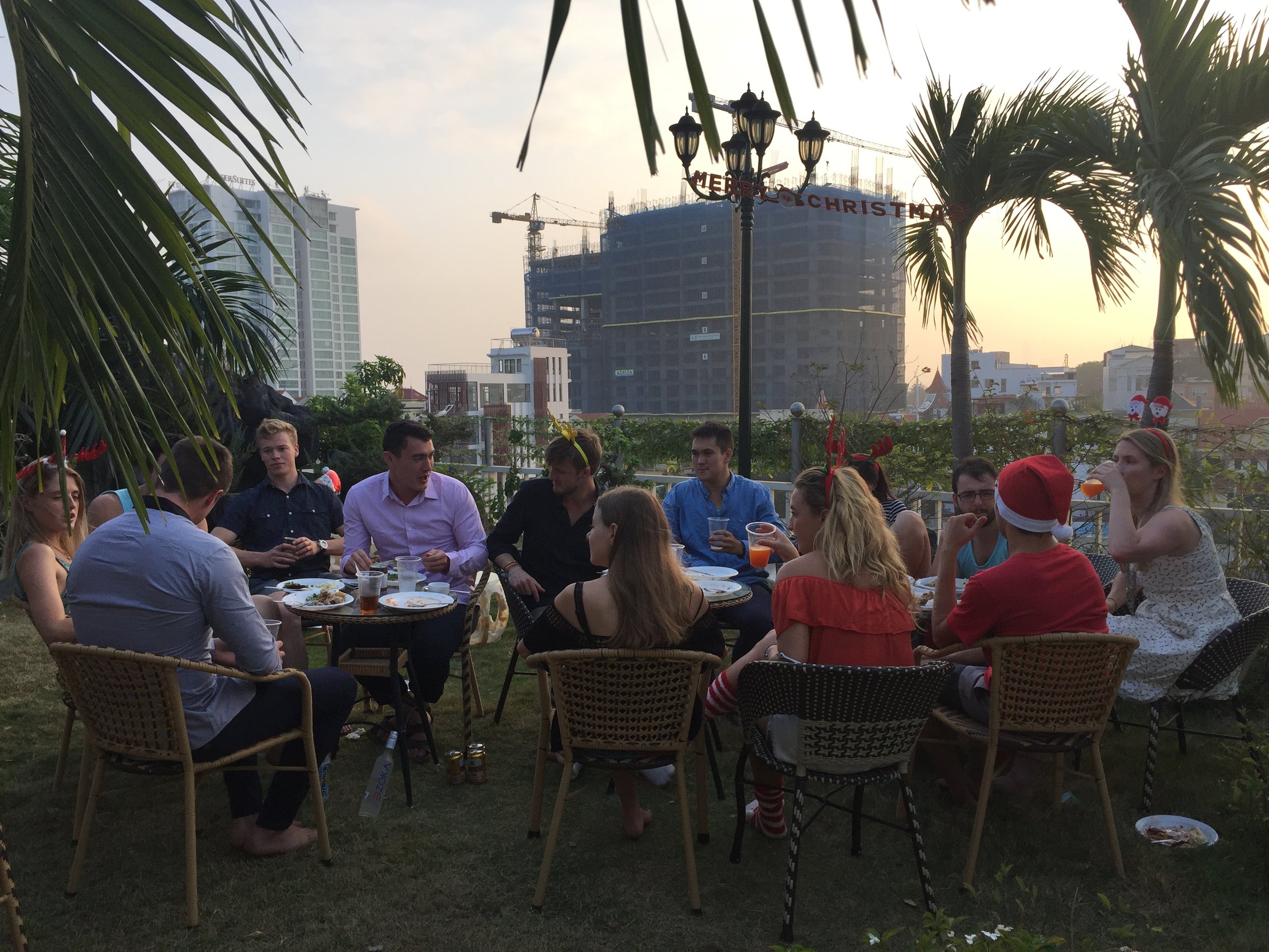 Family dinner on the roof of our Airbnb.