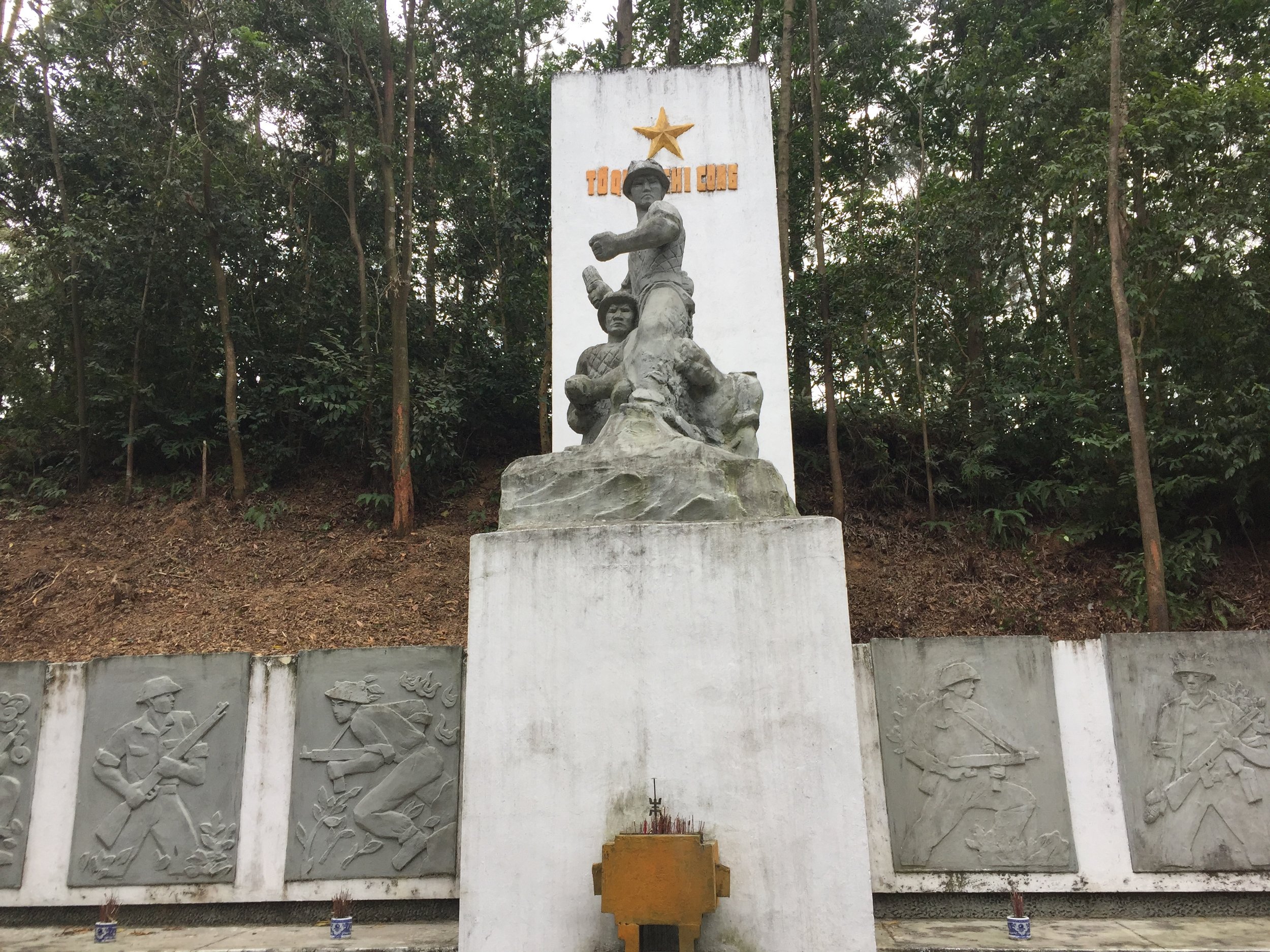 Nestled in between the temples, a Vietnam War memorial.