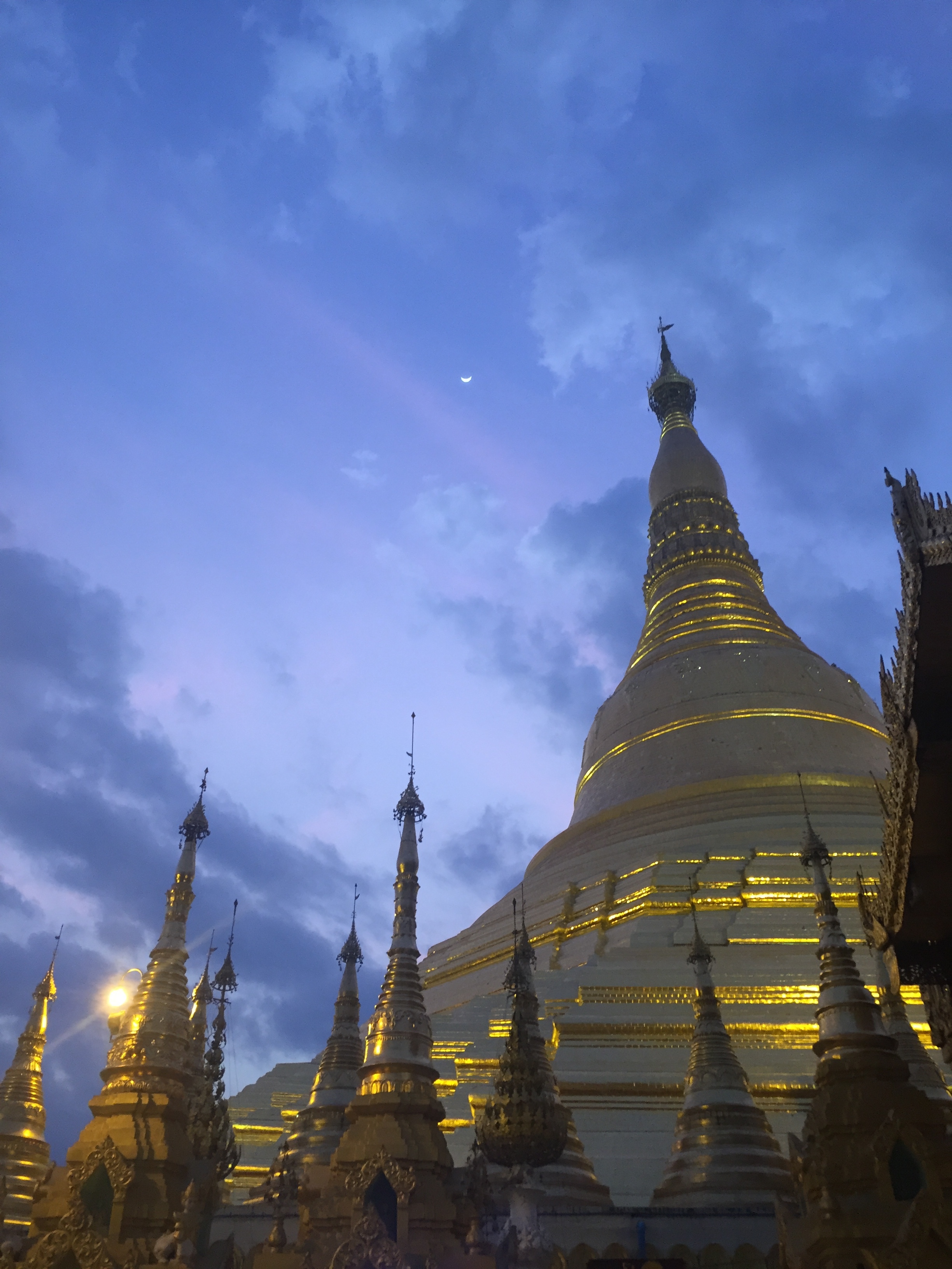 The golden and enormous Shwedagon Pagoda in Yangon, our last stop in Myanmar.
