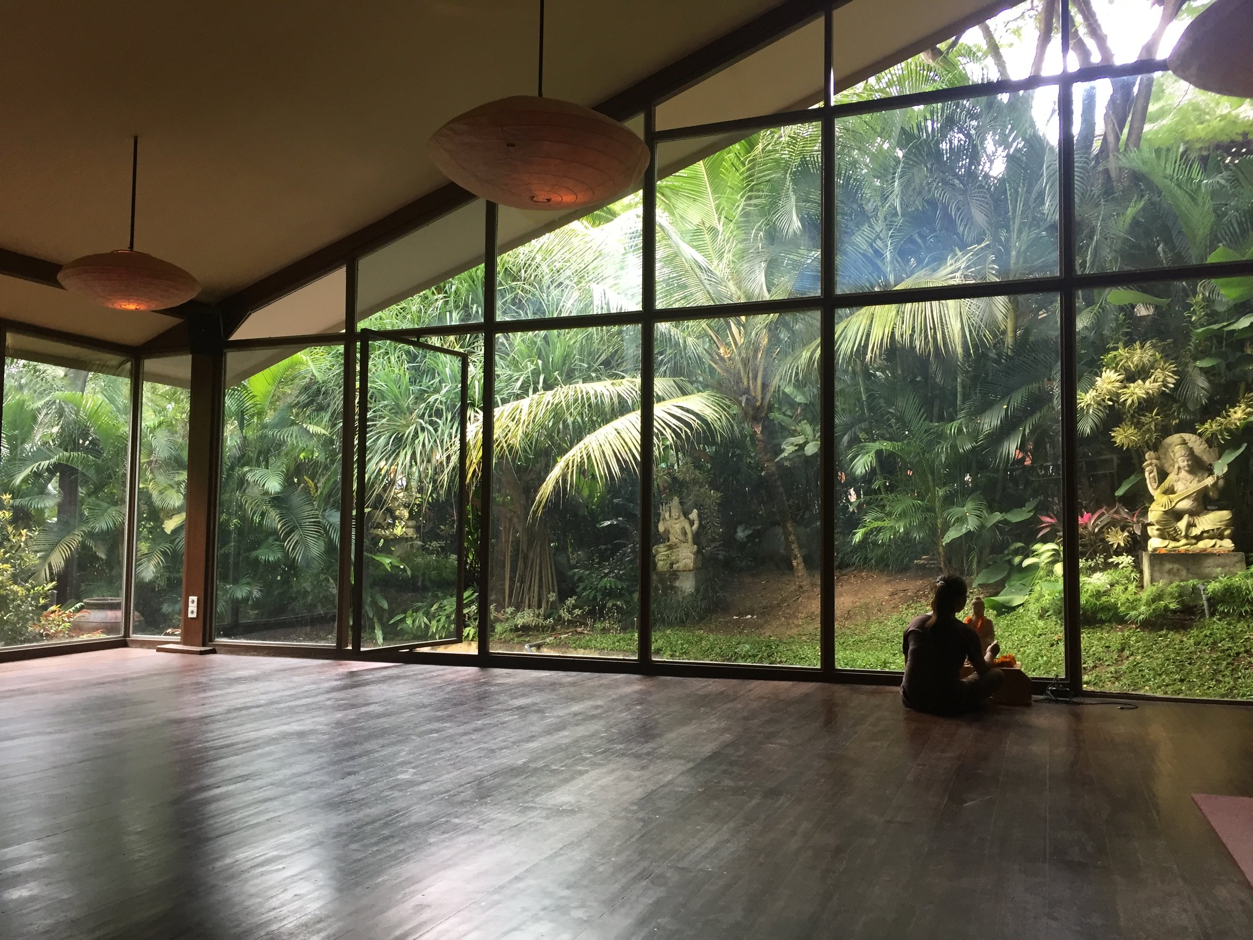 View from inside the Yoga Barn basement studio.