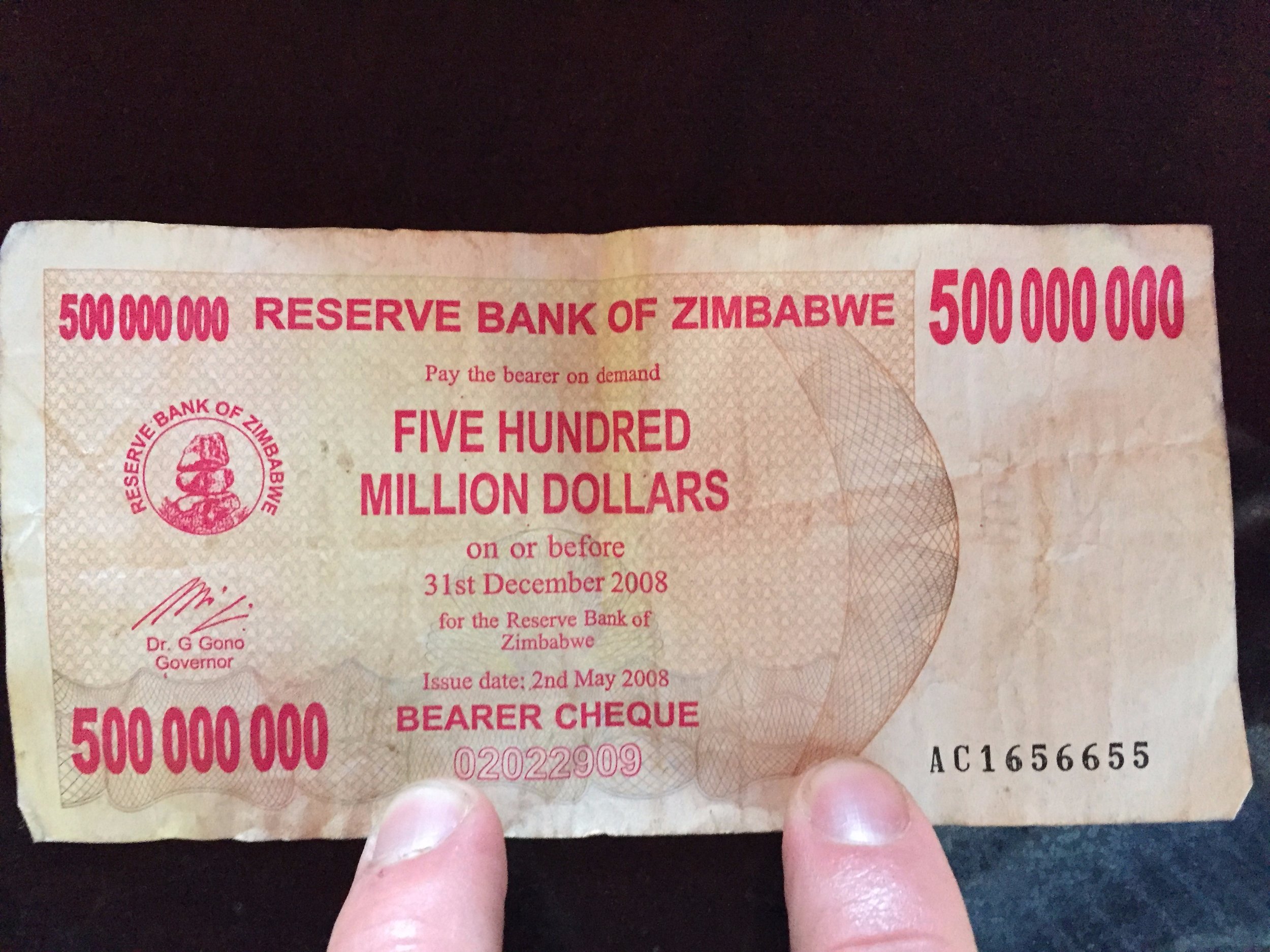 One nifty keepsake you can buy from almost anyone in Zimbabwe is their discontinued currency, the Zimbabwean Dollar, which due to hyperinflation was at one point denominated in the hundreds of billions.