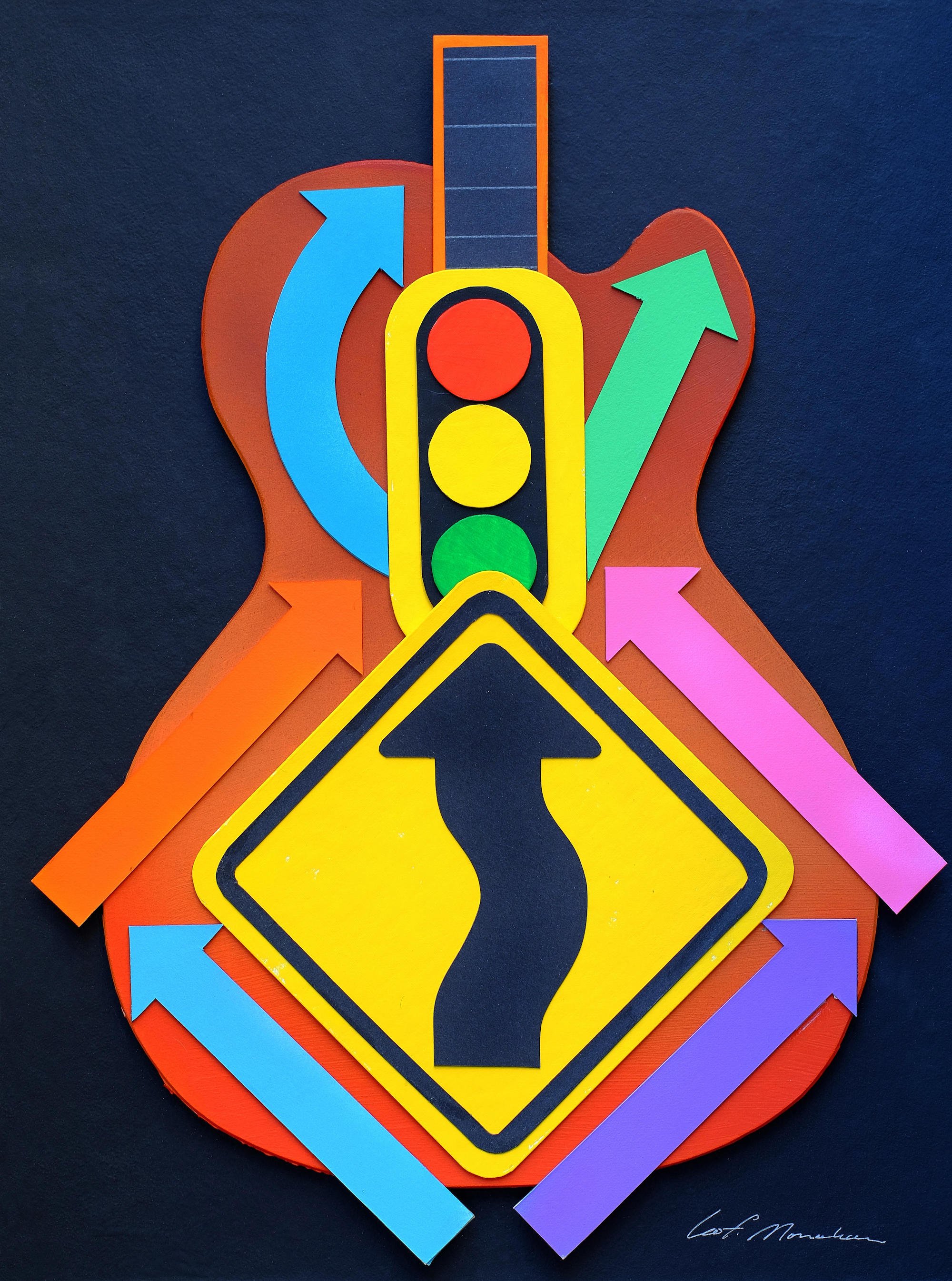             On the Road Again, paper sculpture Guitar Series by Leo Monahan  