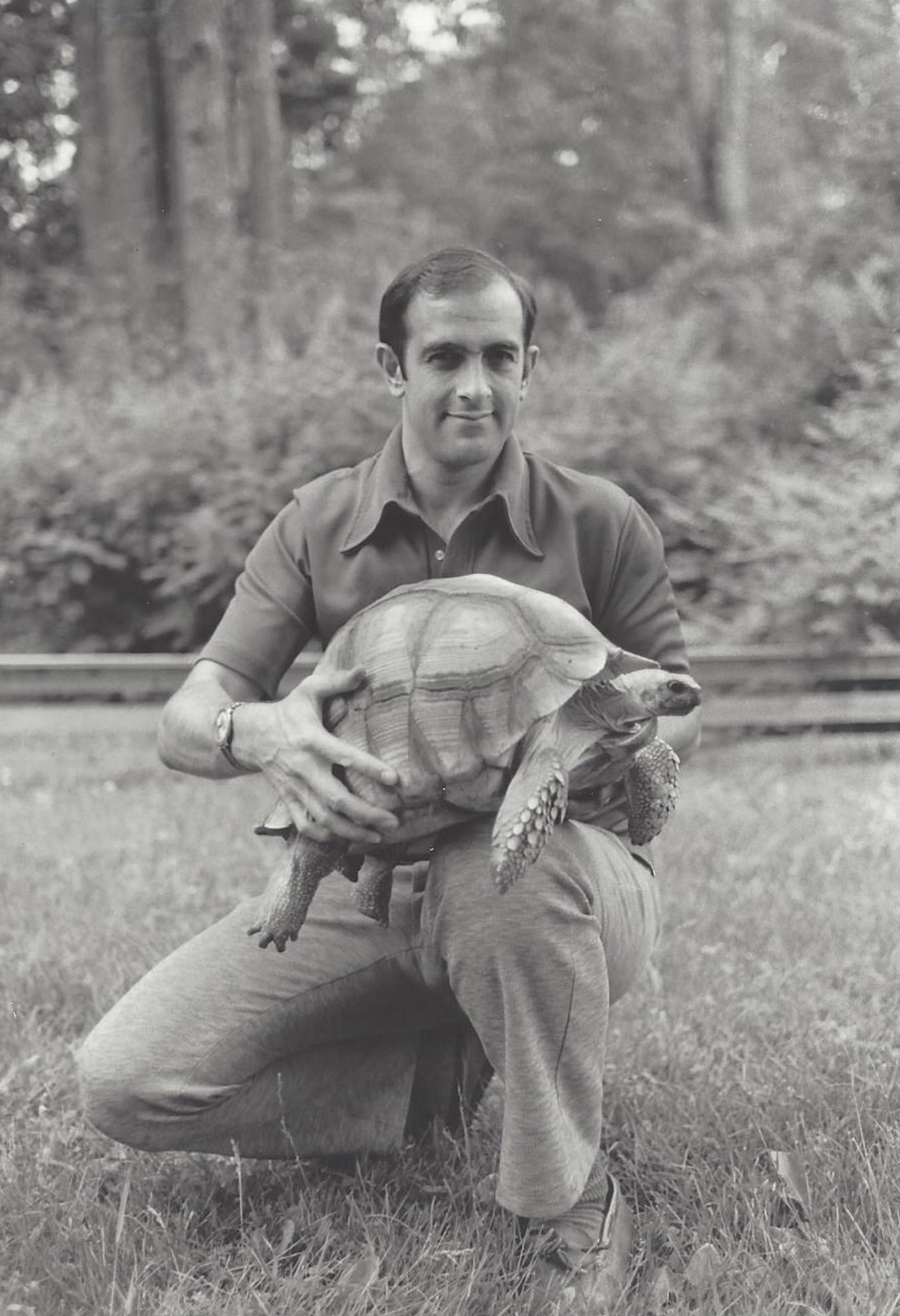 Bill Z with Female Ploughshare Tortoise 1977.jpg