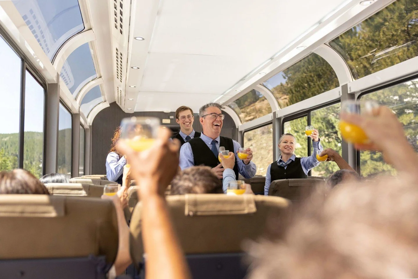 Discover the American Southwest in unparalleled style onboard Canyon Spirit in 2026. Relax in the Signature experience with spacious glass-dome seating, panoramic views, gourmet meals, and attentive service, or elevate your journey with the Premier u