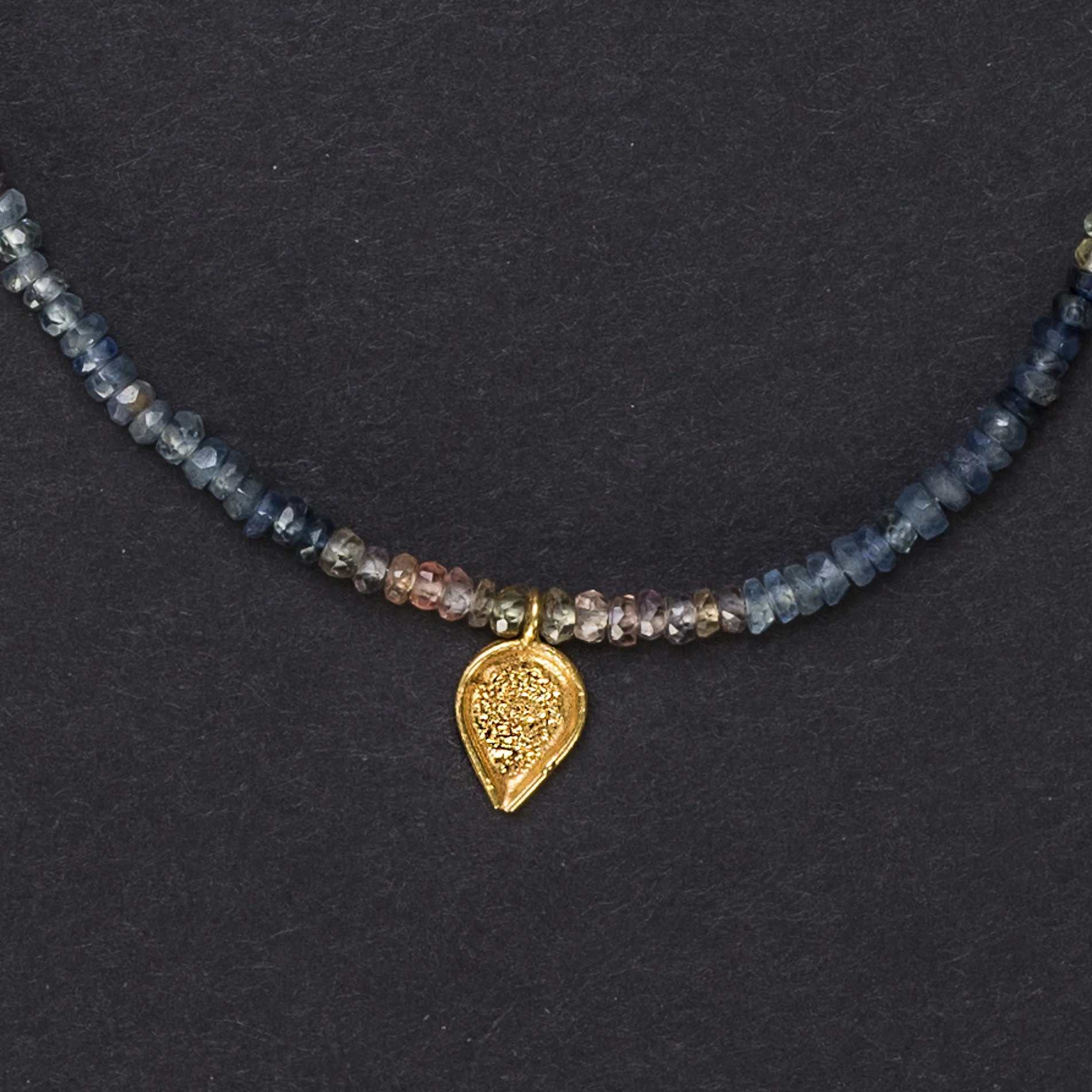 18K Gold Teardrop Pendant Necklace Customized with Multi-Color Sapphire Gemstones