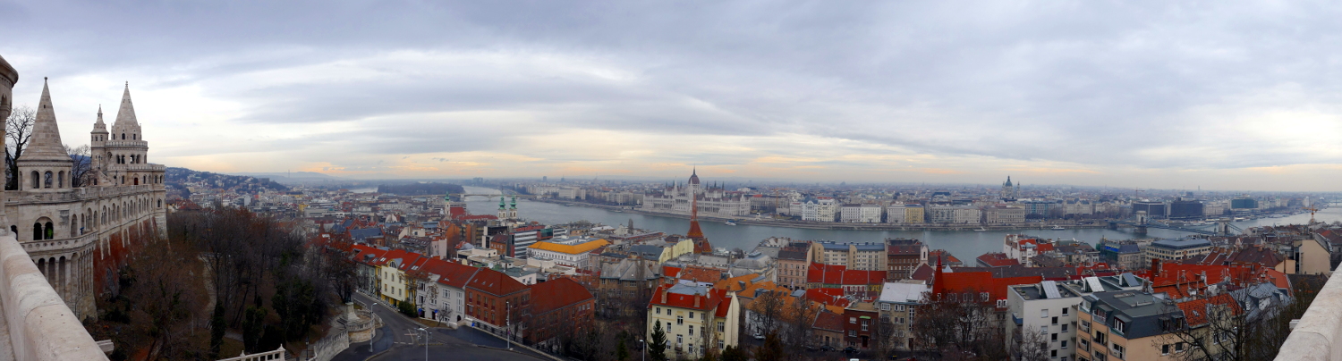 Panorama from Fisherman's Bastion, Danube River, Budapest, Hungary