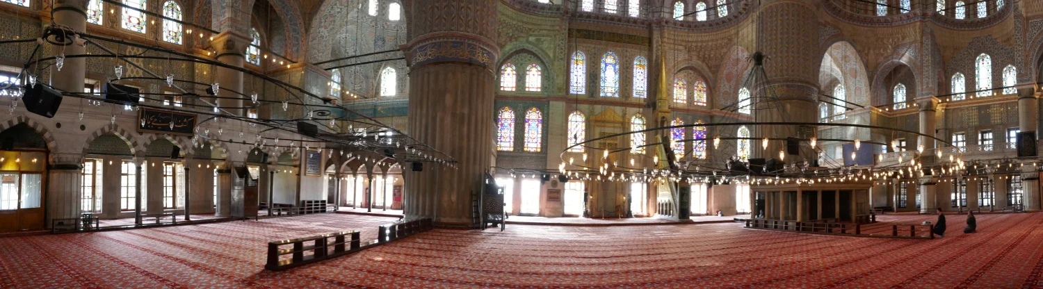 Panorama, The Sultan Ahmed Mosque (The Blue Mosque) Interior, Istanbul, Turkey