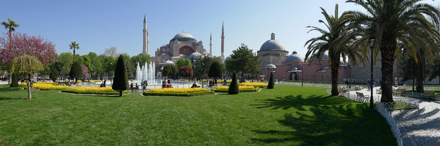 Panorama, Hagia Sophia Museum from Arkeolojik Park, Istanbul, Turkey