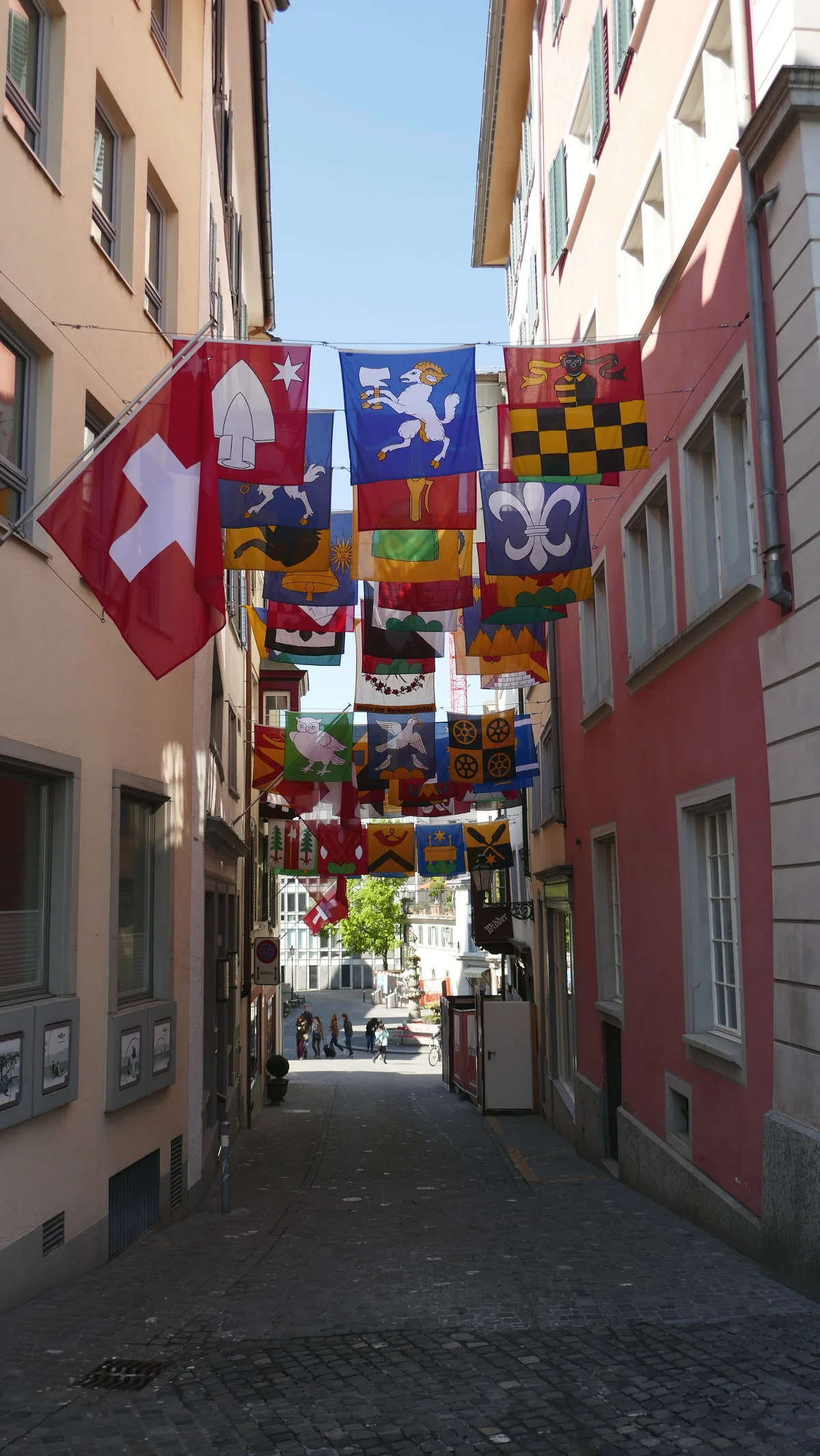 Flags of Swizz Cantons and Coat of Arms, Zurich, Switzerland