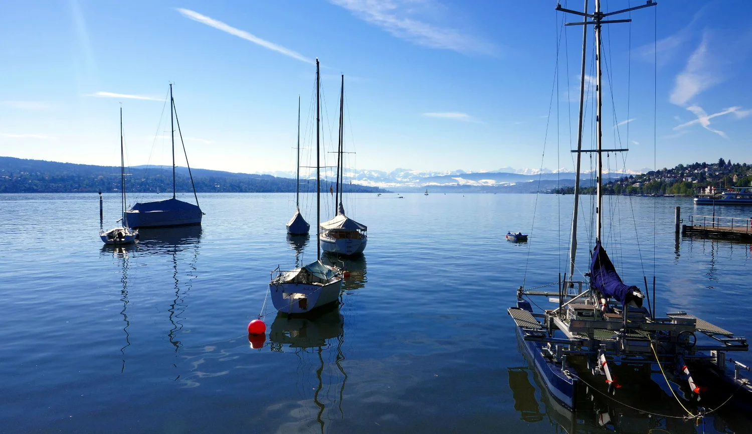 Sailboats and Alps, Lake Zurich, Zurich, Switzerland
