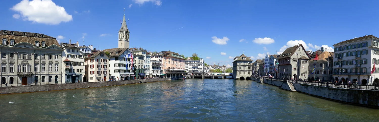 Panorama, Limmat River from Munster Brucke Bridge, Zurich , Switzerland
