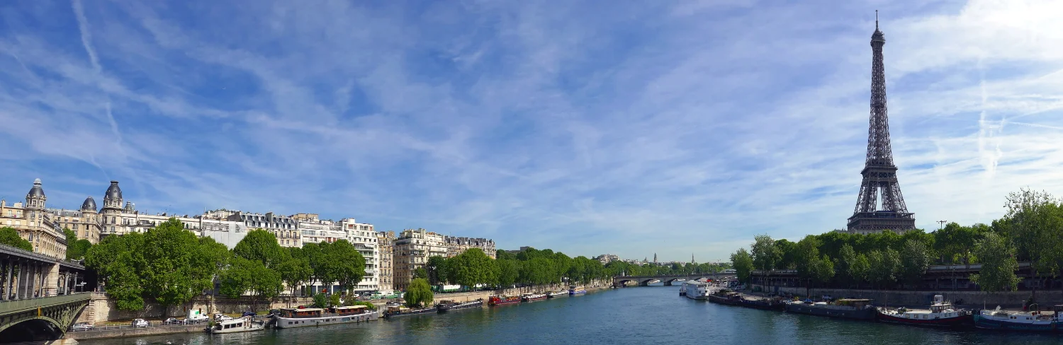 Panorama from Bir-Hakeim Bridge, Eiffel Tower and Seine River, Paris, France