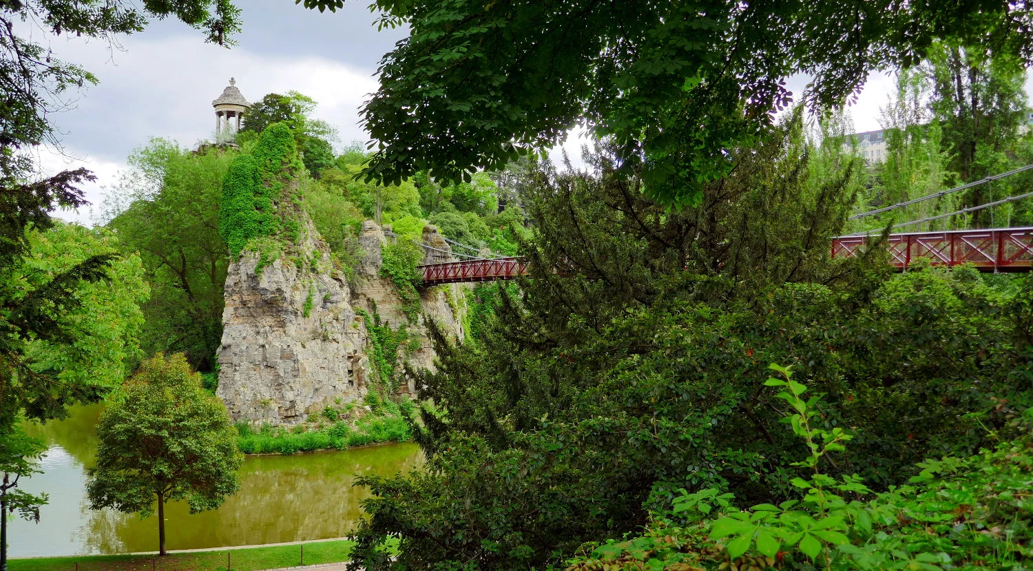 Sybille Temple and Suspension Bridge, Buttes Chaumont Park, Paris, France
