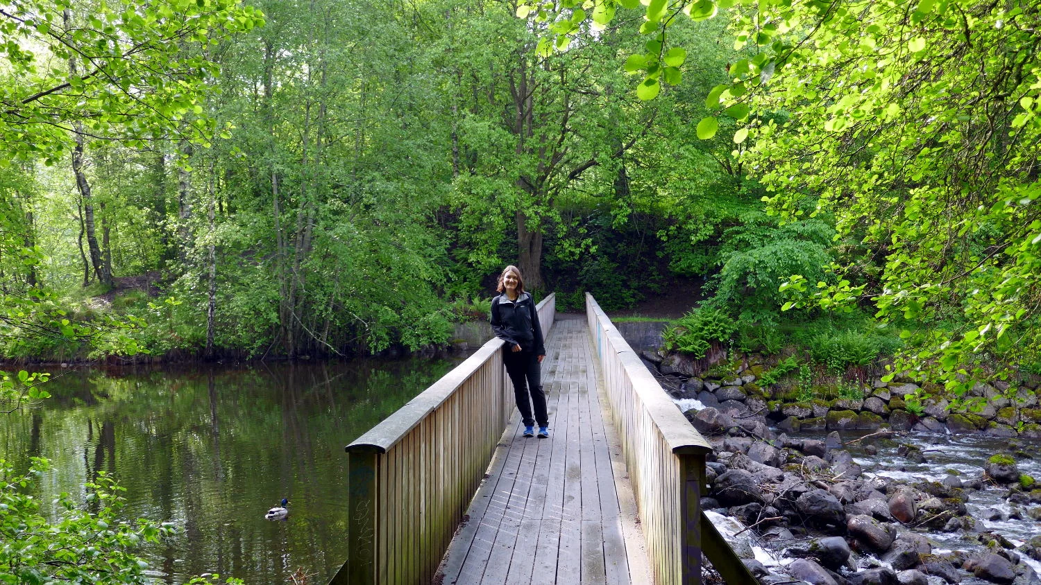 Shannon on Footbridge, Akerselva River, Oslo, Norway